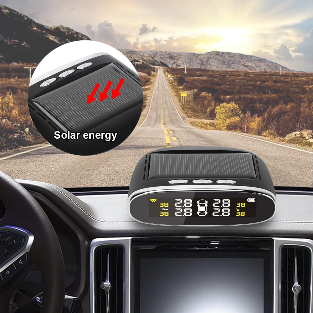 Tpms Sensori di pressione dei pneumatici for auto solari Sistema di monitoraggio Tester for pneumatici Strumenti diagnostici Kit di allarme Accessori automobilistici digitali Pressione Pneumatici(Inte