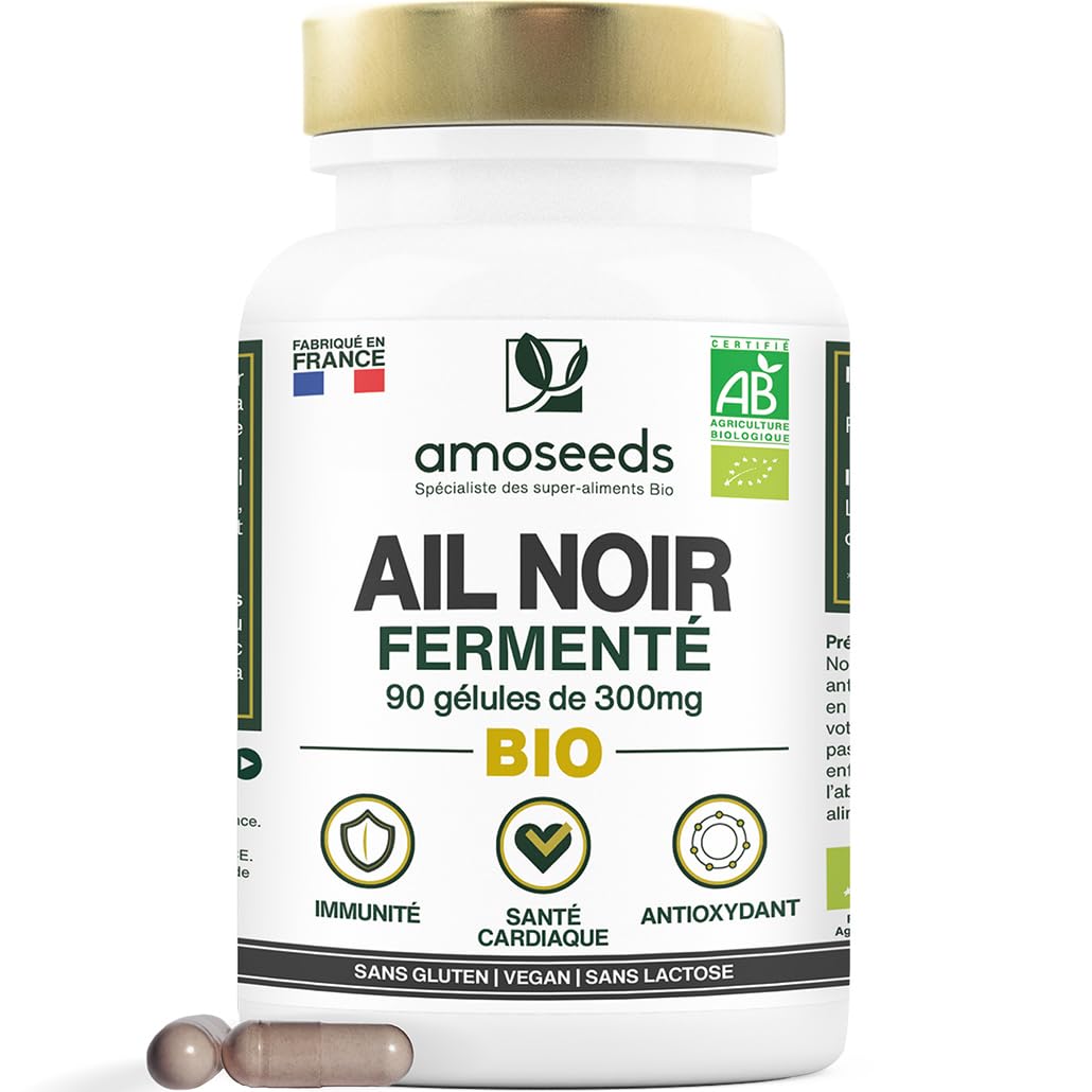 Ail Noir Fermenté BIO | Extra Fort, 900mg / Jour | Contient de la S-​Allylcystéine | Santé Cardiaque, Circulation Sanguine, Immunité | Qualité Supérieure | Fabriqué en France