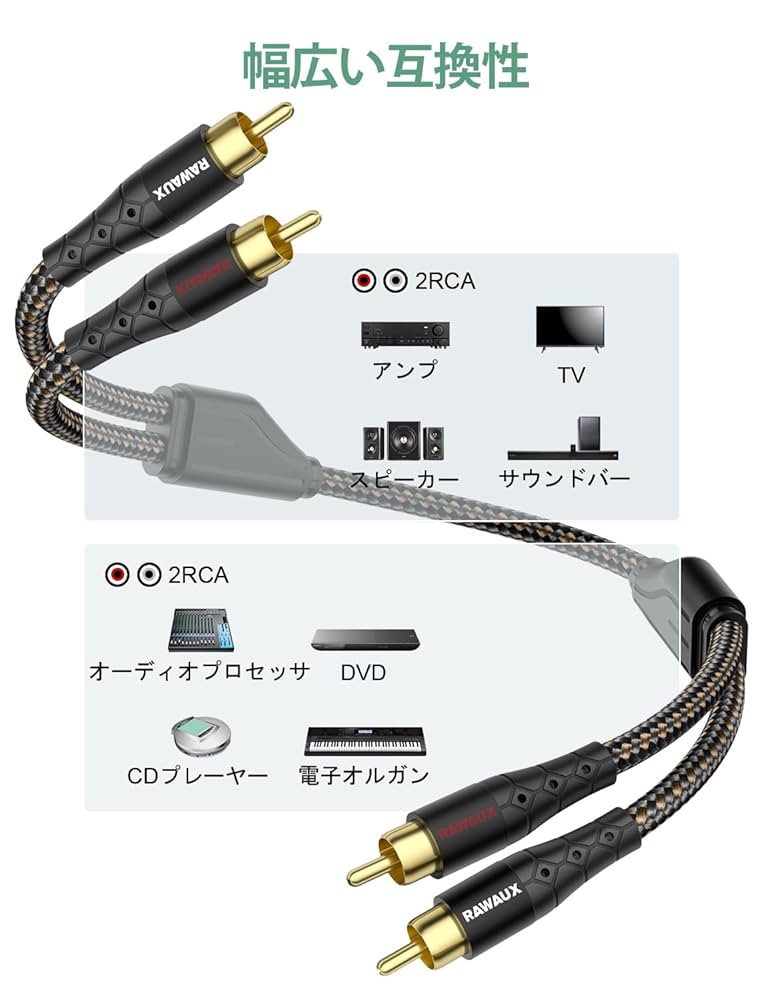 Amazon | RAWAUX RCA ケーブル 2M RCAオーディオケーブル 24k