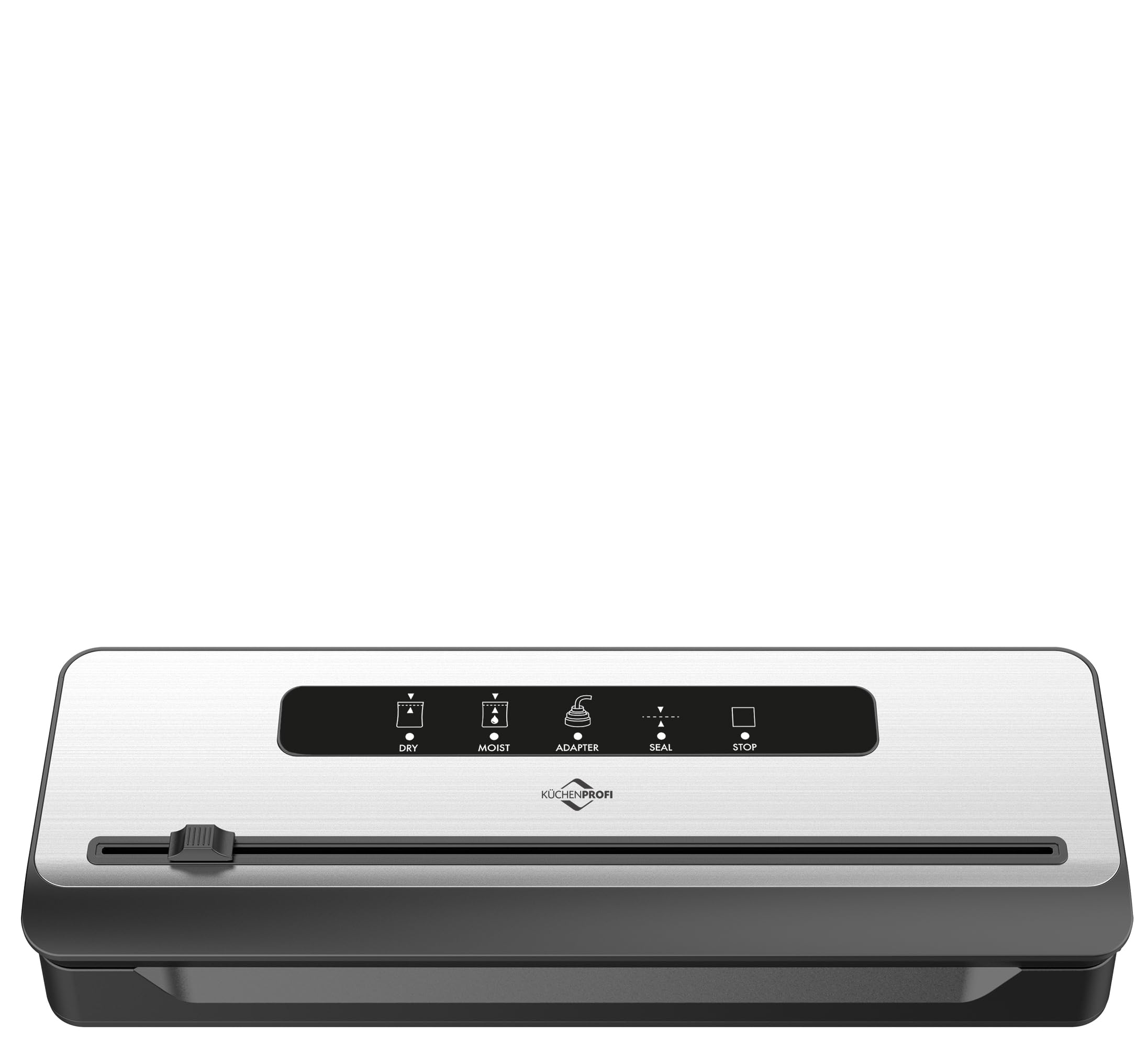 KÜCHENPROFI Sellador al vacío IMPULS negro, acero inoxidable, con manguera y cortador de láminas, dos niveles de envasado al vacío automático o manual, doble costura de 3 mm, hasta 32 cm de ancho de