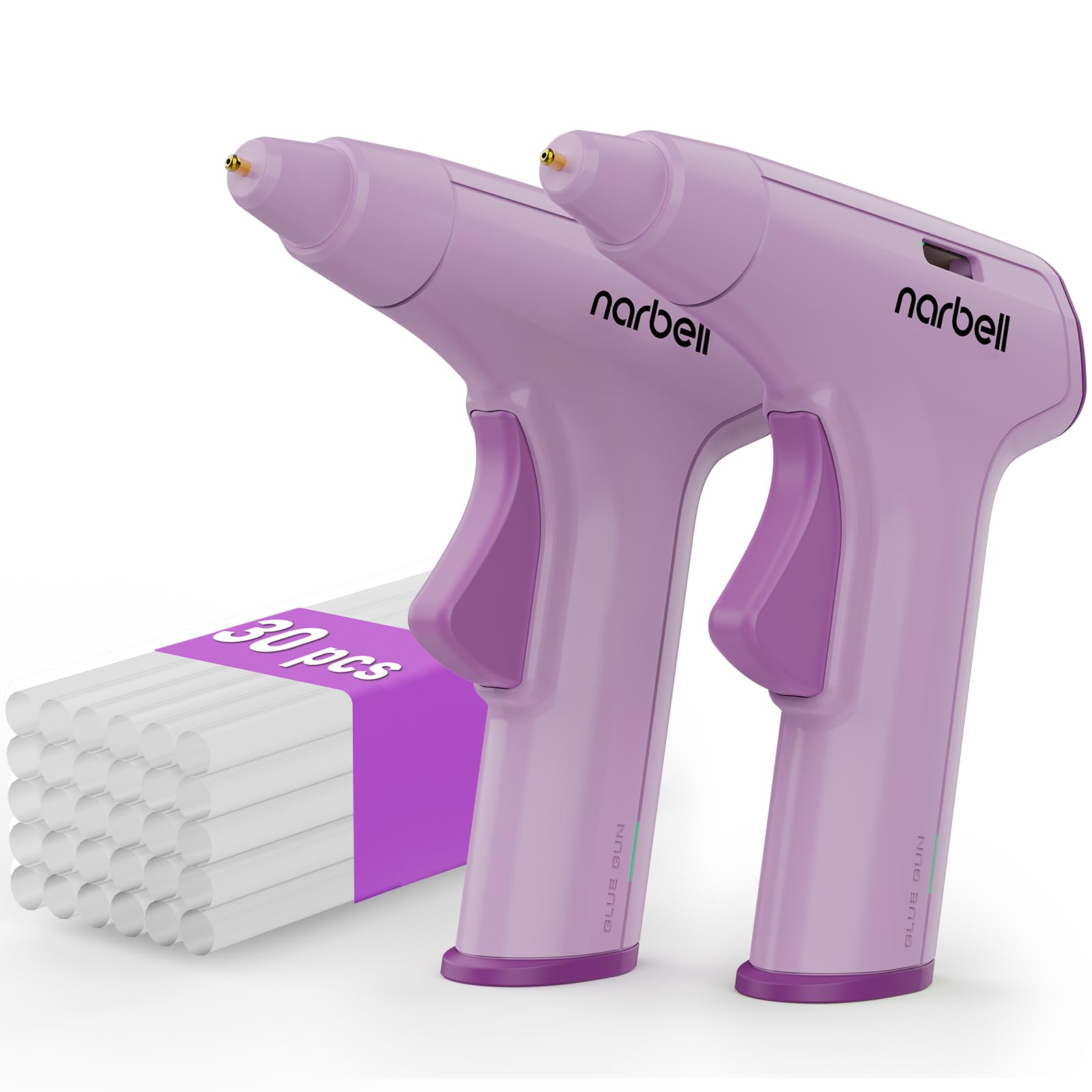 Narbell Kit de pistola de pegamento caliente inalámbrica con 30 varillas, menos boquilla de goteo, precalentamiento de 12 segundos, batería de 2 Ah, apagado automático, para manualidades escolares,