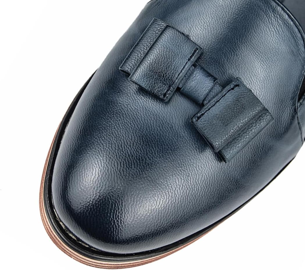 Mona flying Women's Leather Bow Penny Loafer Business Casual Slip on Flat Office Work Shoes for Ladies - Image 3