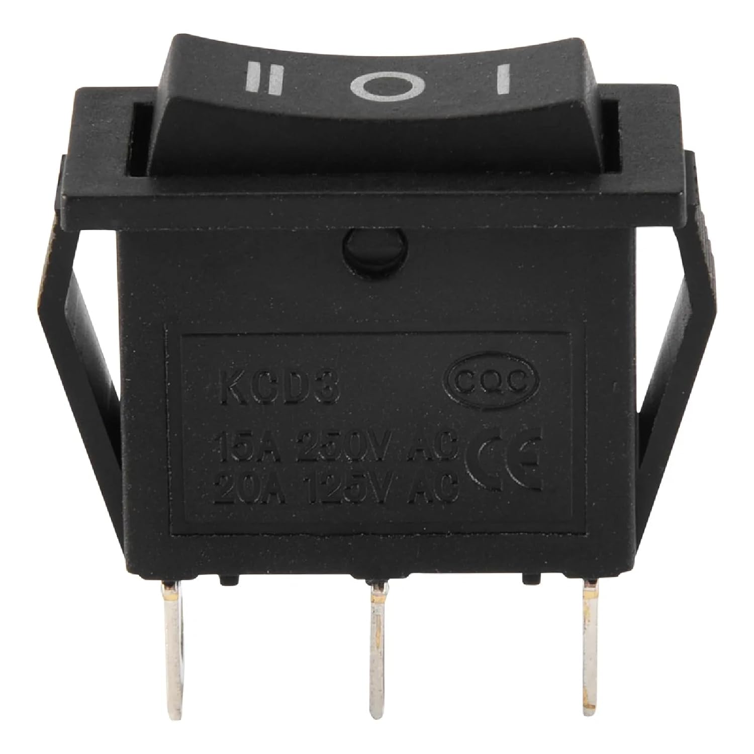 KCD3 3 Position Rocker Switch, SPDT ON-Off-ON, 3 Pin, Black, 15A 250V AC, 20A 125V AC