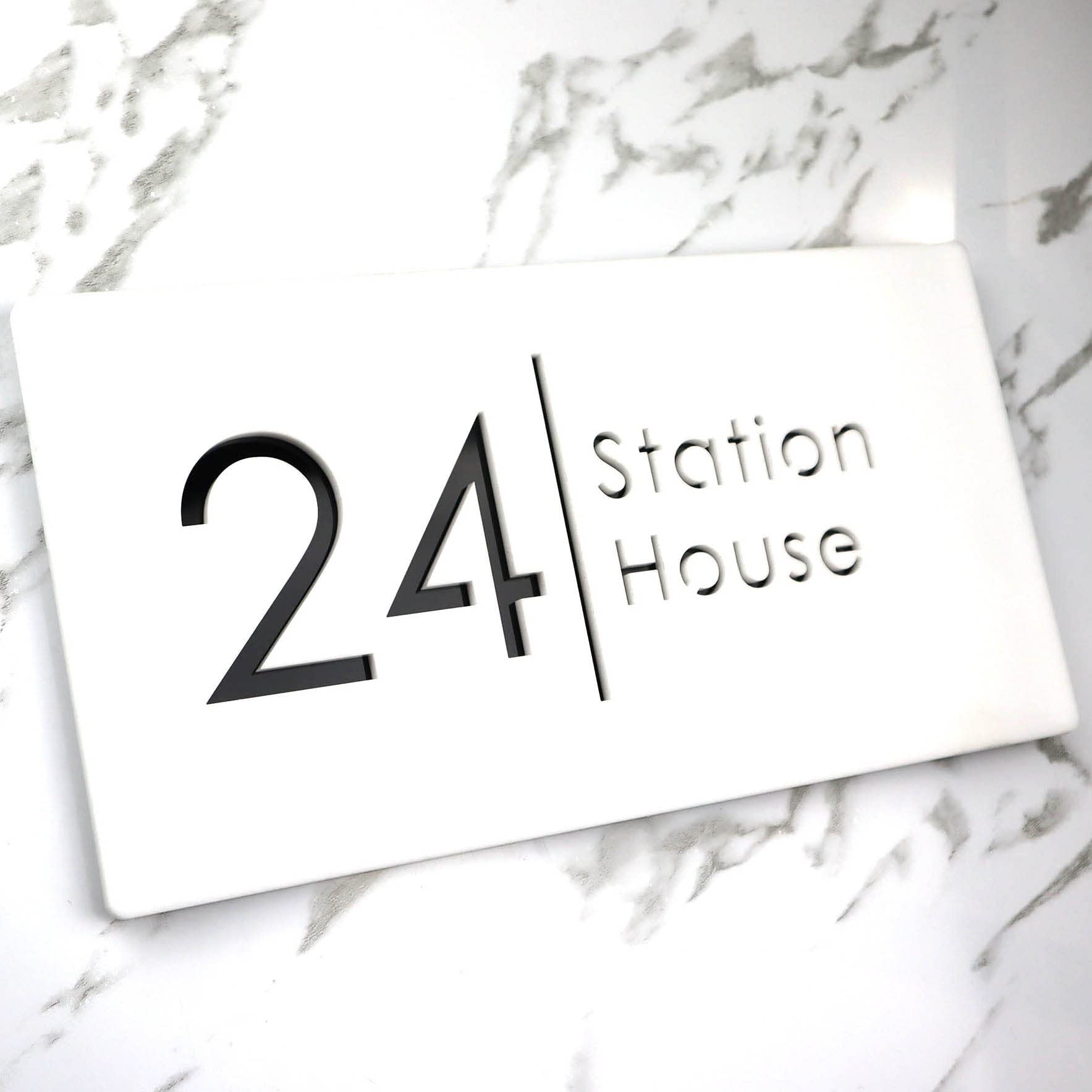 K Smart Sign | Bellissima H1 | Laser Cut Matt Dark Gray (Grey) & Gold Mirror Floating House Sign Plaques Address Door Number | 300mm X 160mm - View #10