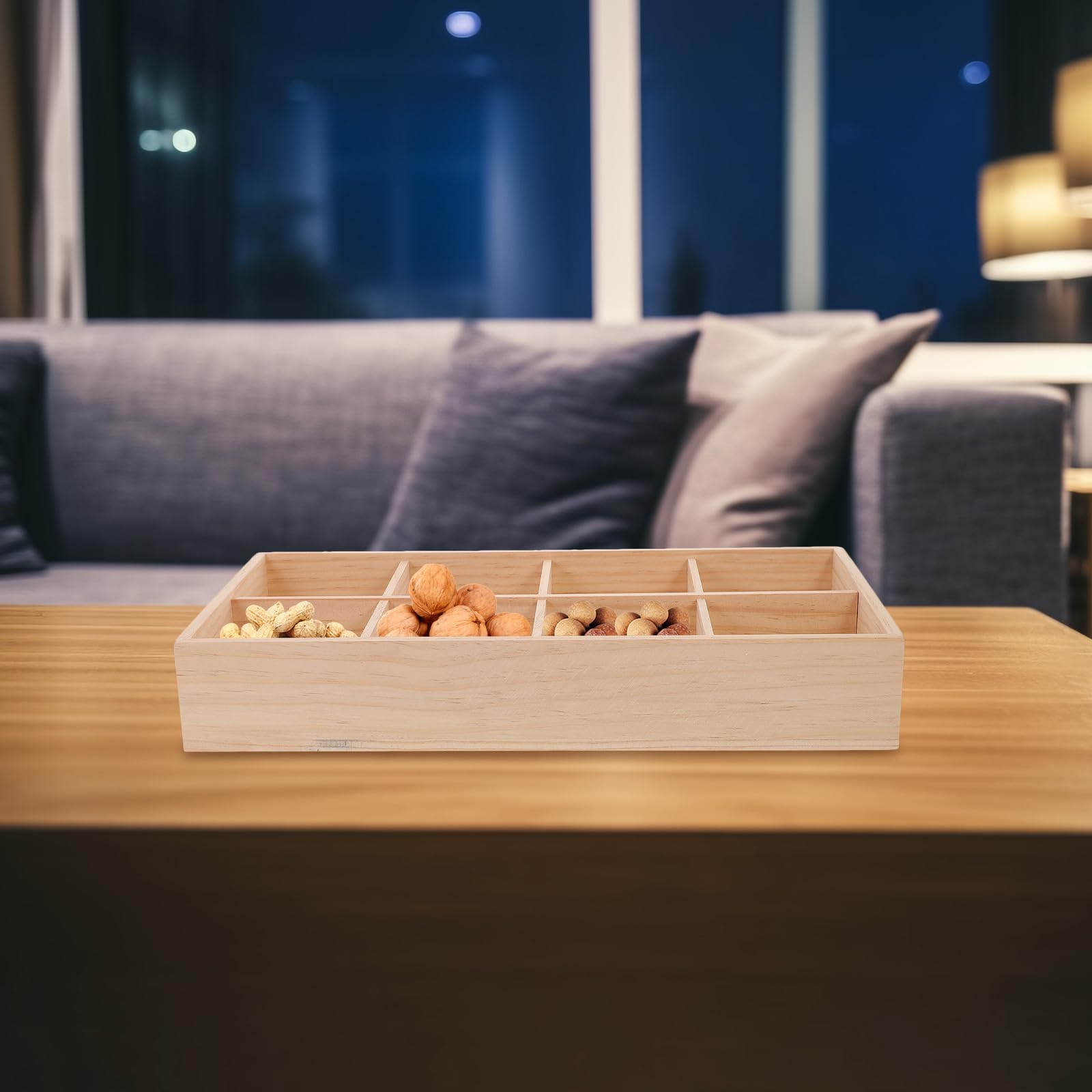 Abaodam Scatola di Immagazzinaggio in Legno Design a Scomparti Multifunzionale per Snack e Bustine Tè, Contenitore Beige per Casa e Tavolo da Camera