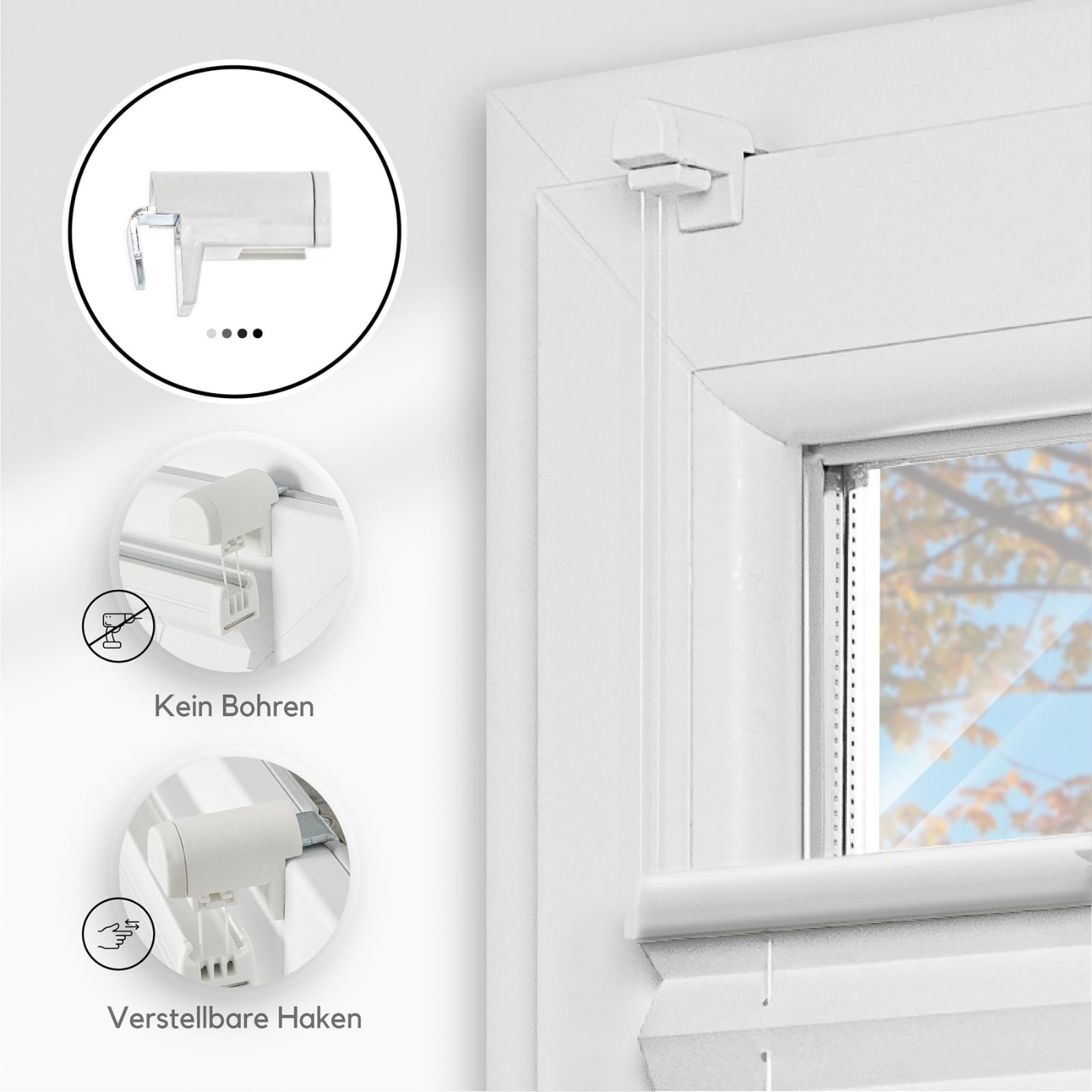 Store Plissé Zero Home sans Perçage, Stores pour Les Potres et Les Fenêtres, Protection de la Vie Privée, Protection Solaire, Enrouleur, 23 Couleurs, Klemmfix, Blanc, 45x200 cm