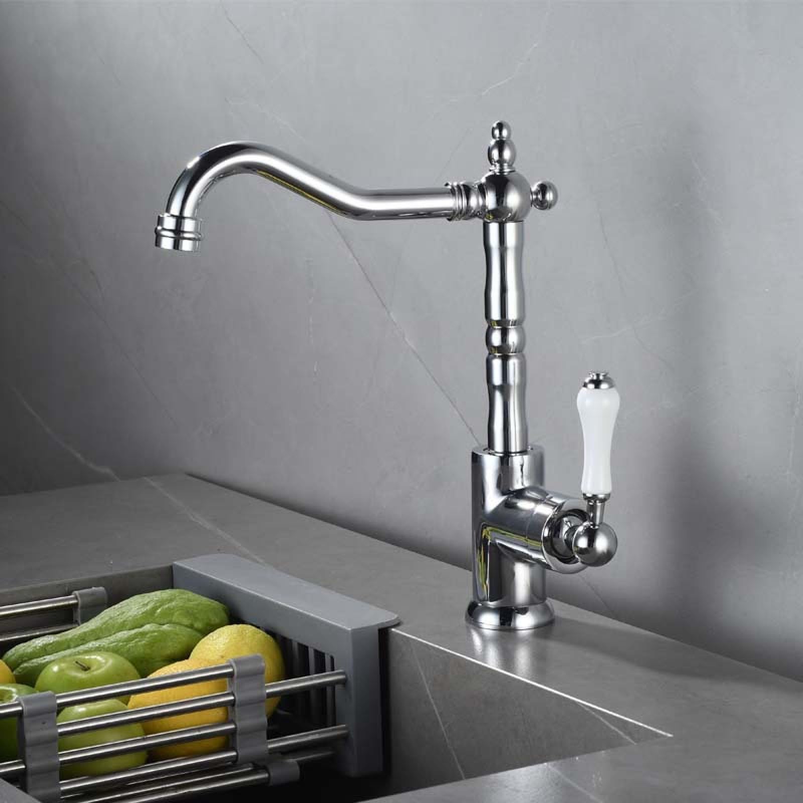 Fanjubei Chrome Silver Color Kitchen And Bathroom Can Rotate Hot And Cold Water Washbasin Faucets,