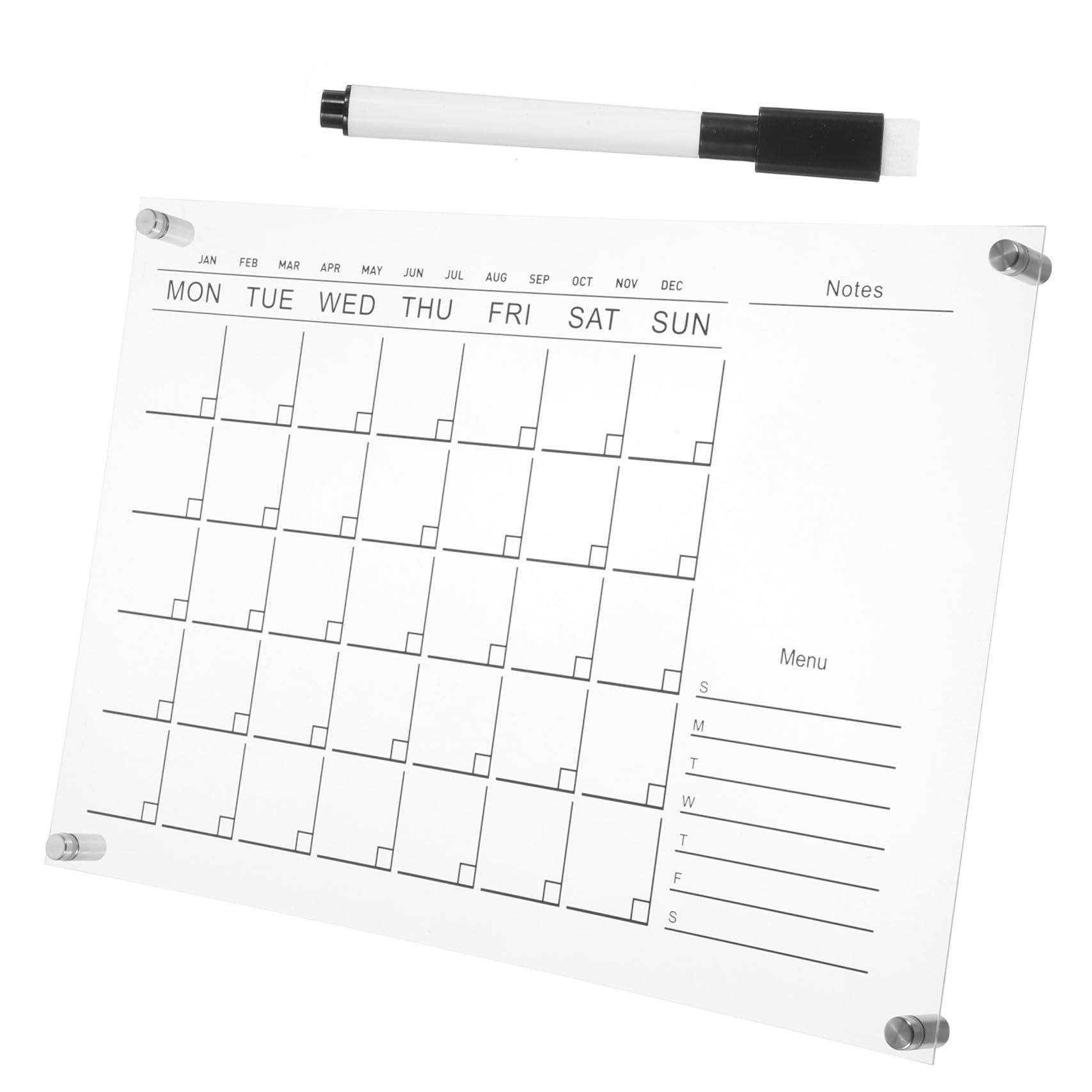 SHERCHPRY Pizarra Acrílica Transparente Semanal 45x30 Cm Borrable Calendario Integrado para Planificación Doméstica y Oficina, Tablero de Notas de Borrado en Seco para Color Aleatorio
