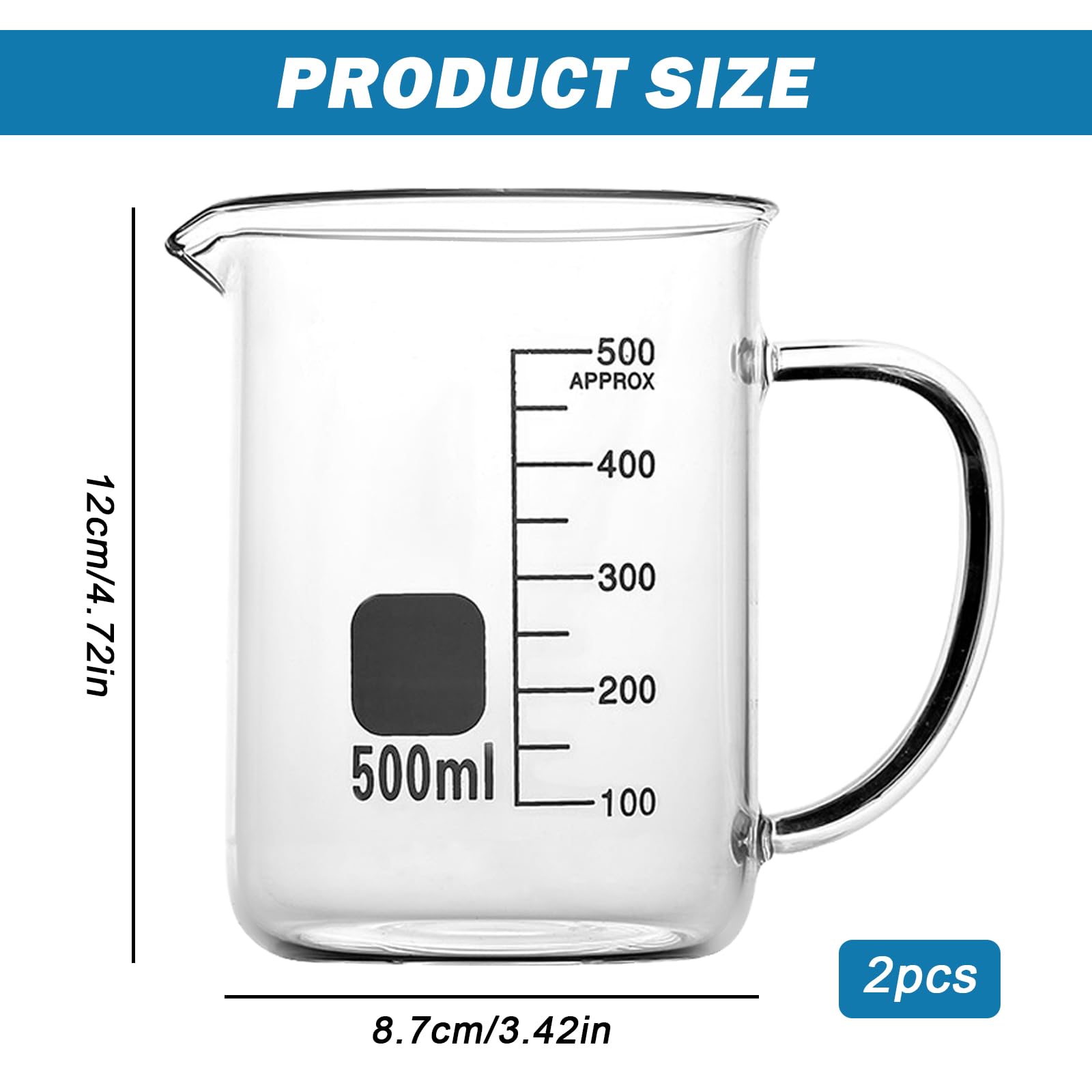Becher In Vetro Borosilicato 2 Pezzi - 500ml, Con Graduazione, Per Laboratorio O Cucina - Foto 10