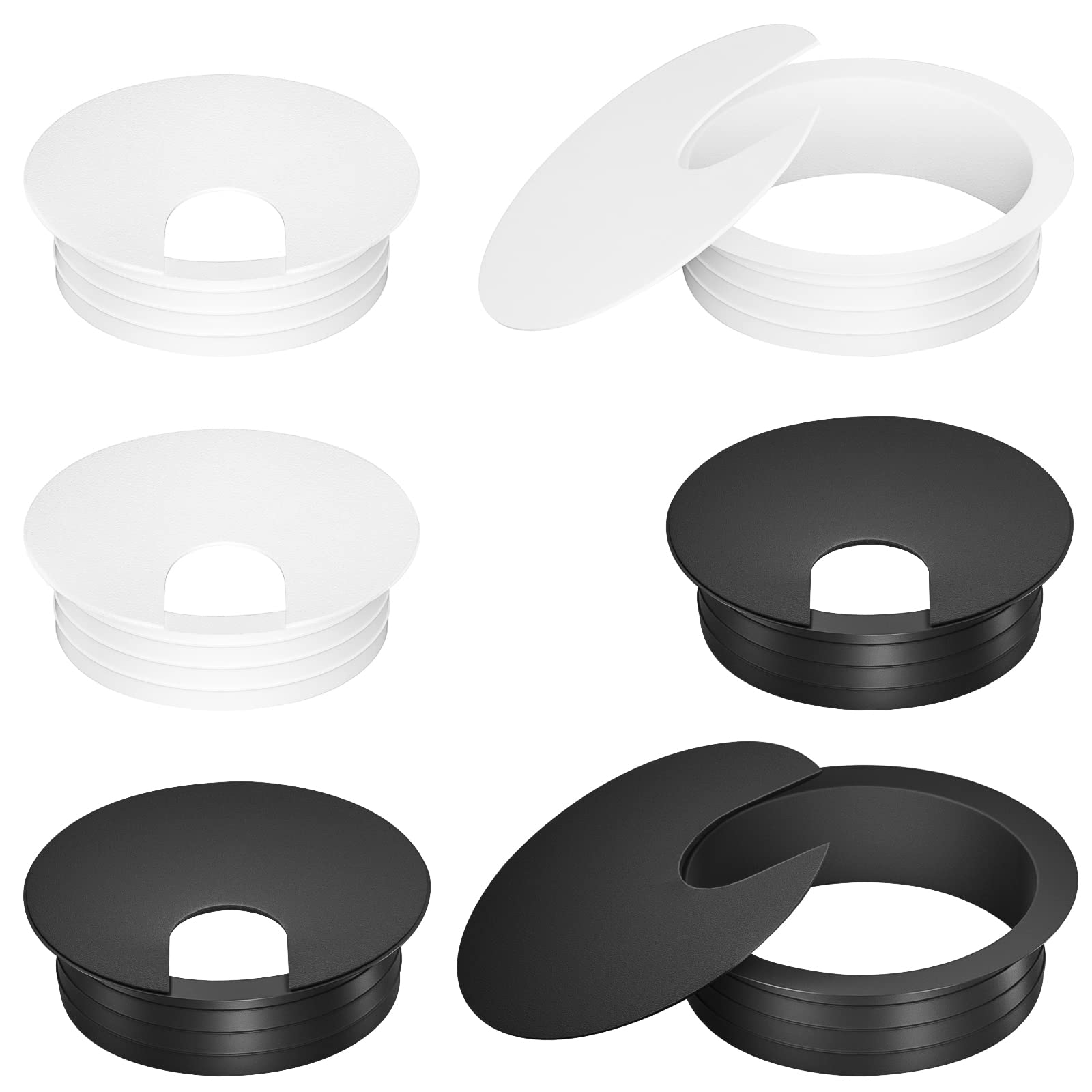 Juasky 2 inch Desk Grommets Kit, 6pcs Black White Plastic Grommet, Hole Cover for Wiring, Cable, Cord