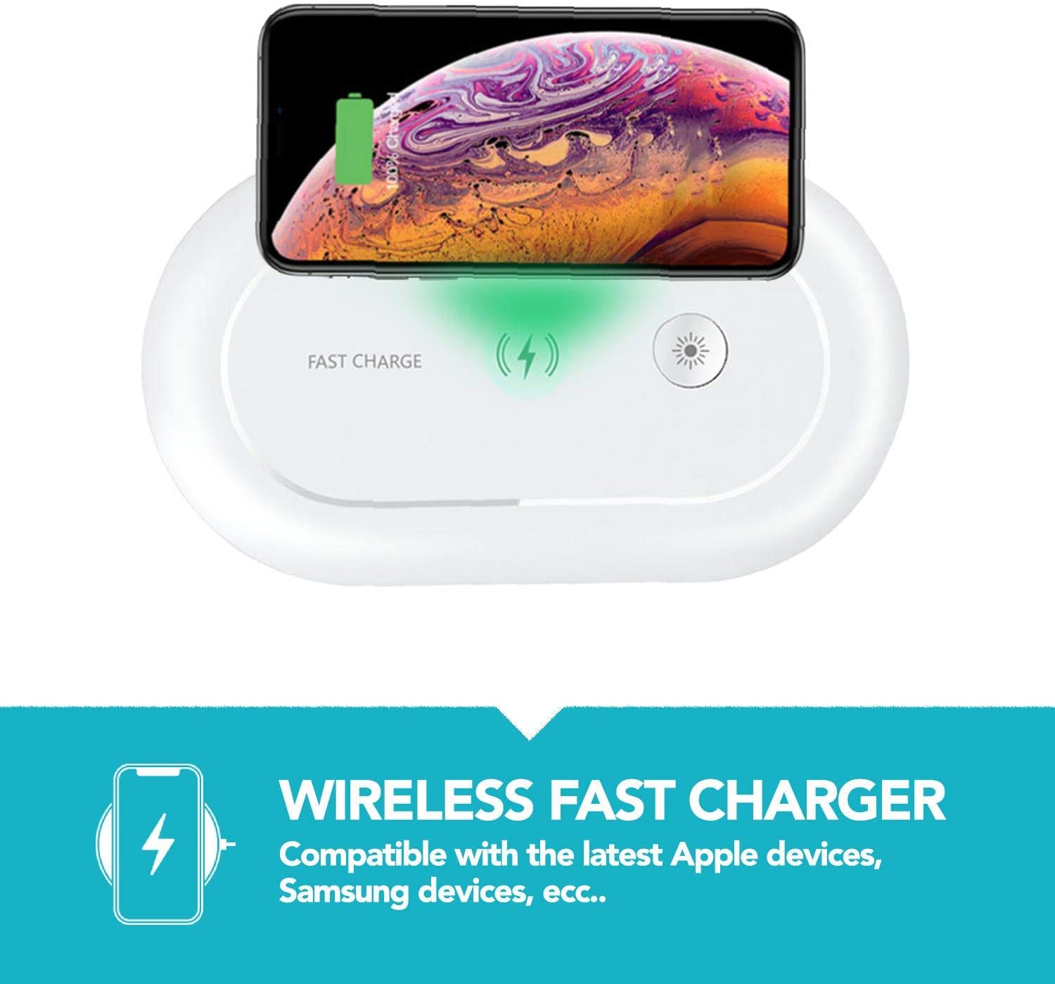 Superia sterilizzatore UV, Con Stazione di Ricarica wireless per Smartphone, Aromaterapia, contro Virus e Batteri, Disinfettante per Cellulari, Orologi, Mascherine | GARANZIA ITALIANA |