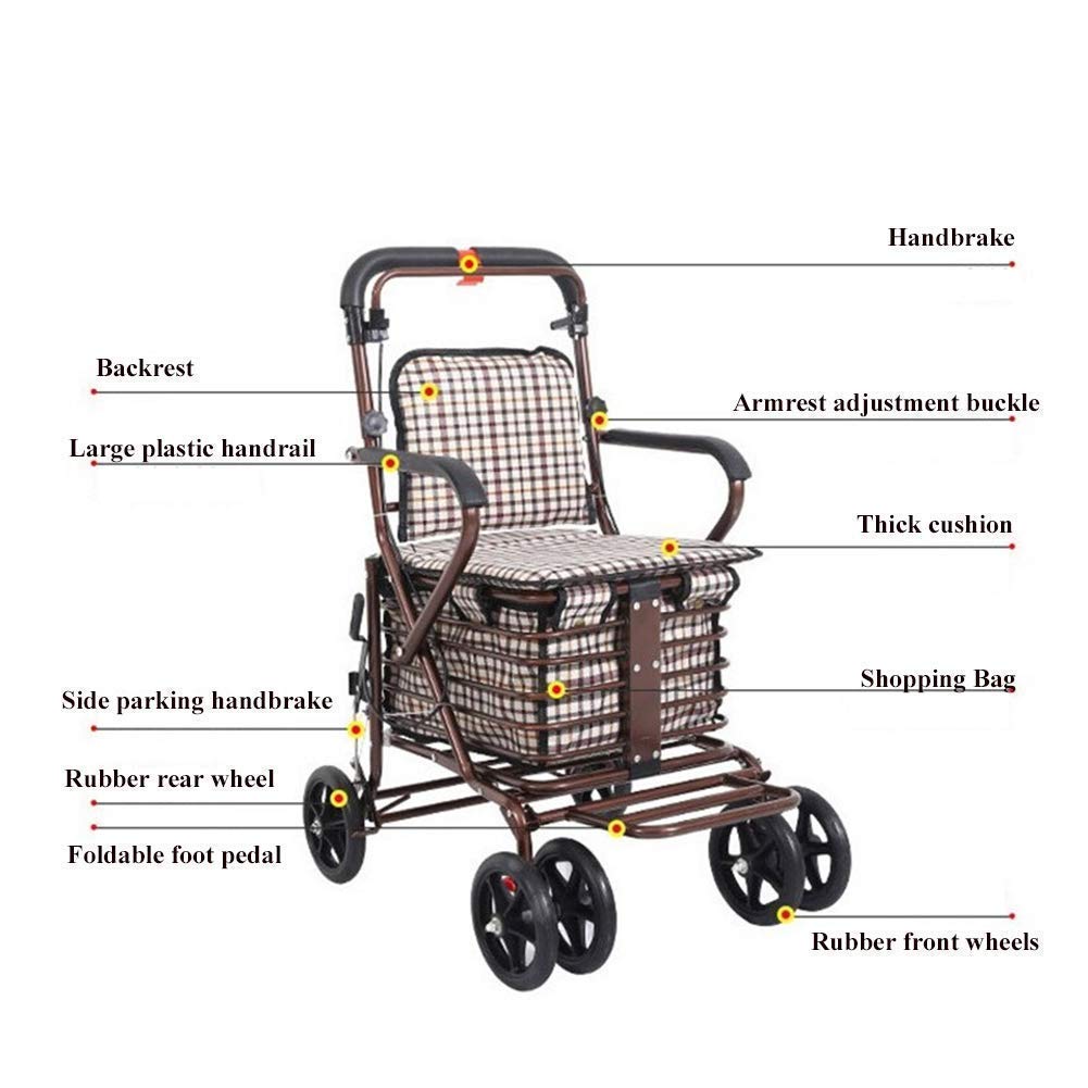 Starszy Walker, aluminiowy czterokołowy Rollator Walking Aid Lekki składany chodzik Rollator Interesting