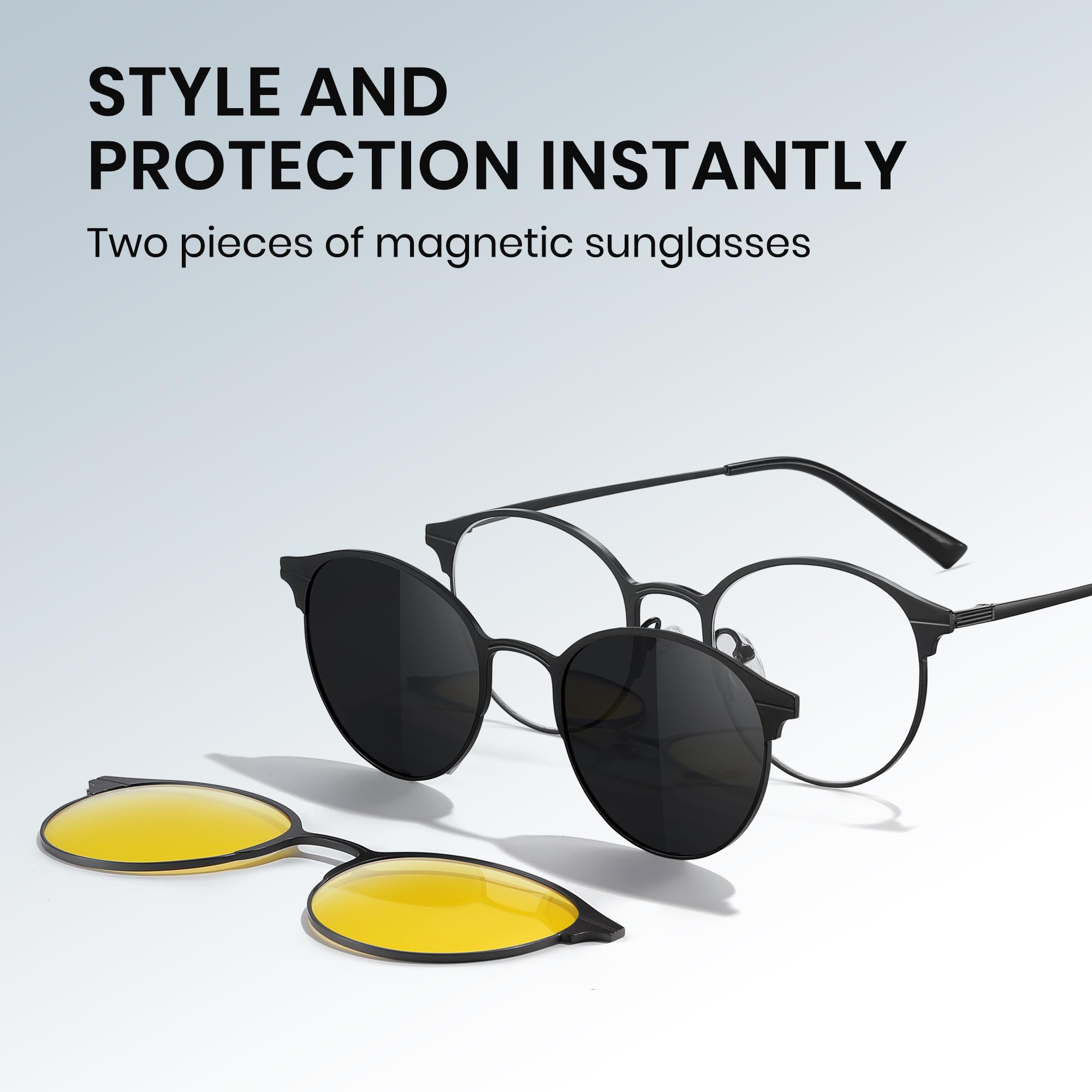 Cyxus Brillengestelle mit 5PCS Magnetisch Clip Polarisierte Sonnenbrille Herren Damen Leichtes Edelstahl Rahmen Sonnenbrille UV 400 für Fahren Angeln Reisen P1212