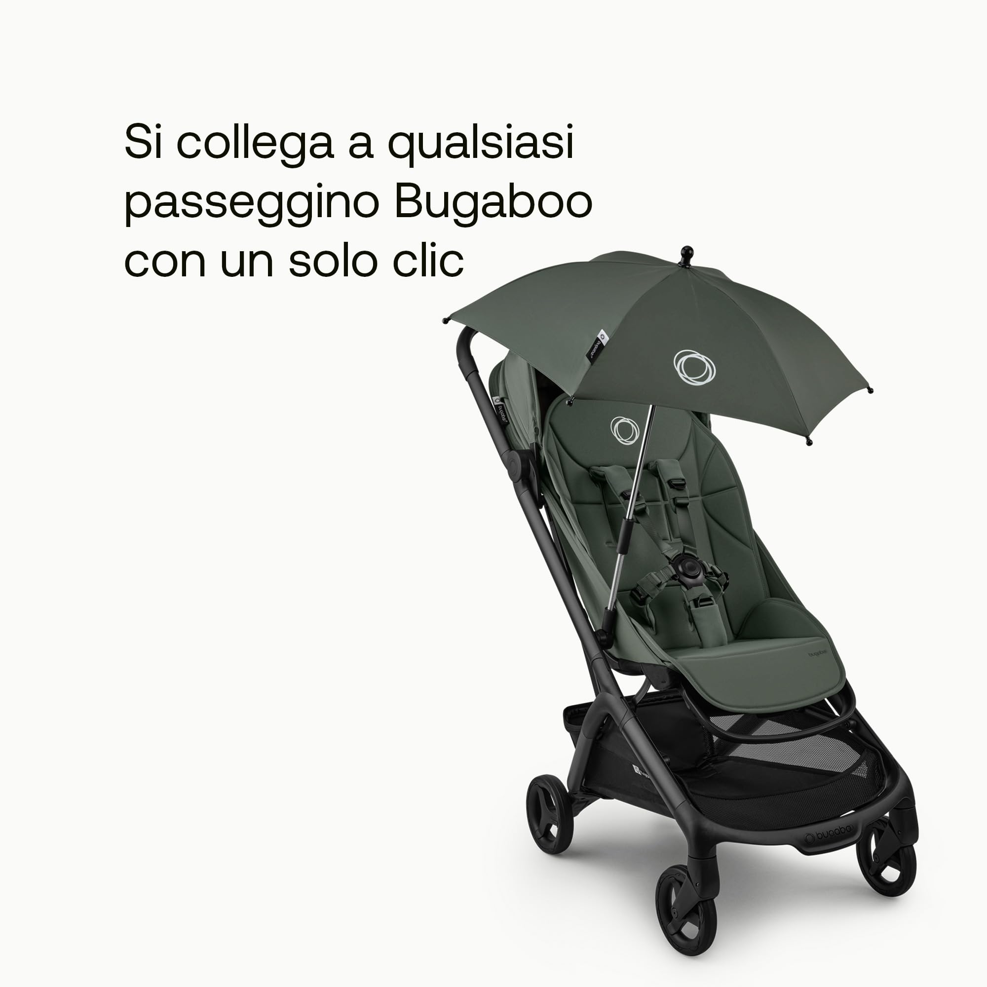 Bugaboo Ombrellino+, Compatibile con Tutti i Passeggini Bugaboo, Tessuto con fattore di protezione solare UPF 50+, Ampia Zona d'Ombra, Collegamento con Un Clic, Forest Green