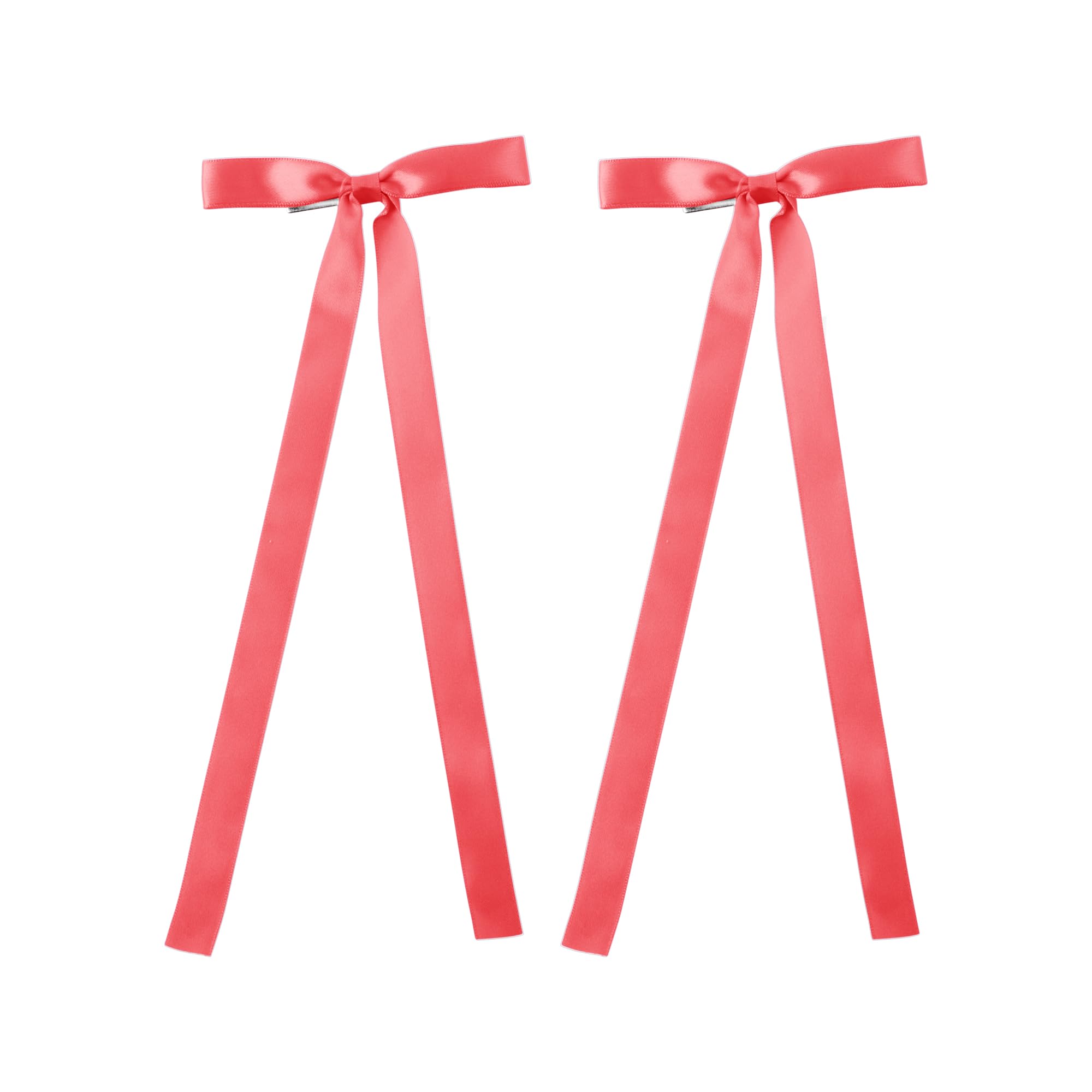 2PCS Silky Satin Hair Bows Hair Clip Ribbon Accessories Ponytail Holder Hair Bow for Women Girls Teens (Salmon)