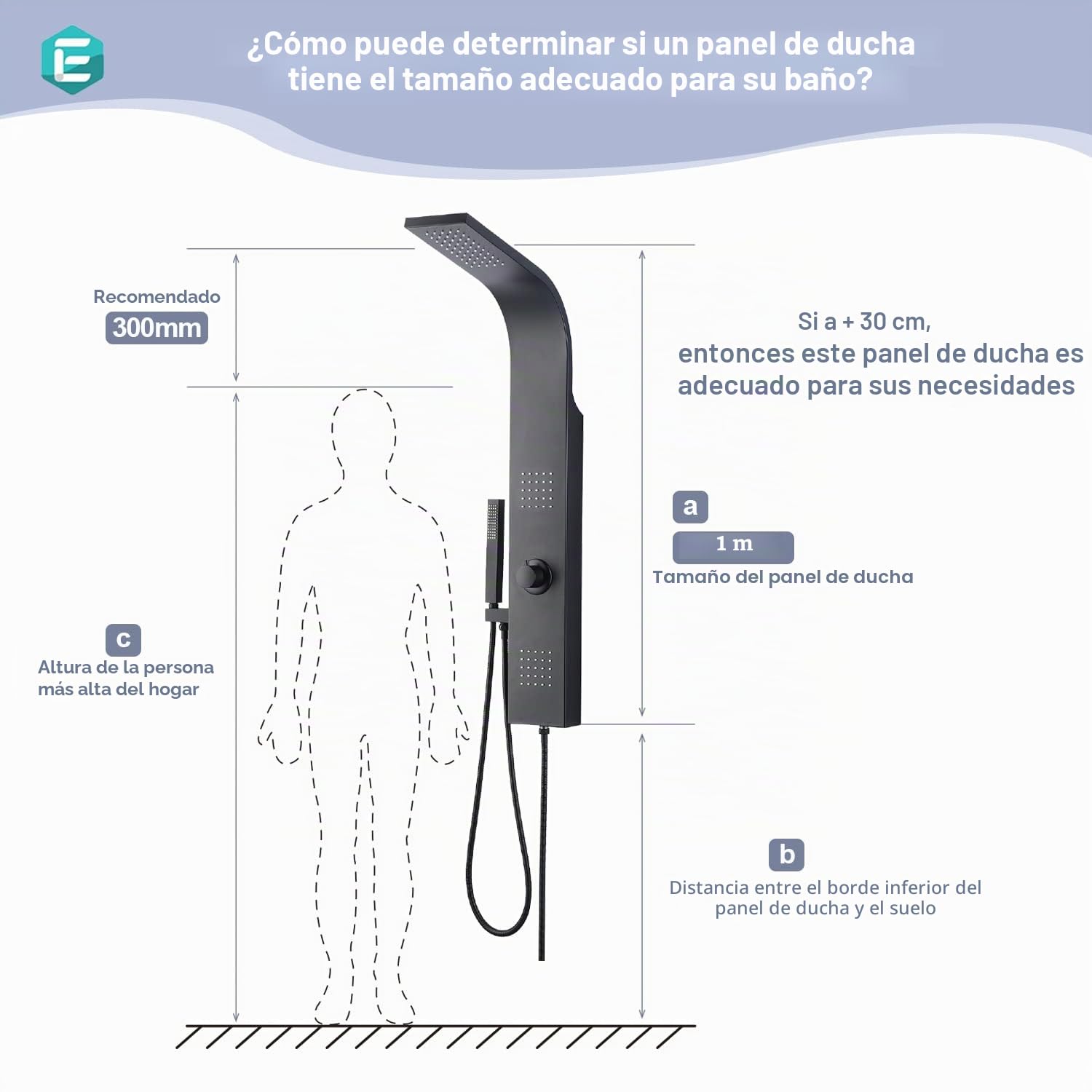 Elbe Panel de ducha sin grifo con 3 funciones, sistema de ducha de acero inoxidable cepillado 304 con 2 chorros de masaje, ducha de lluvia y ducha de mano, acabado negro mate, RNP-W04S