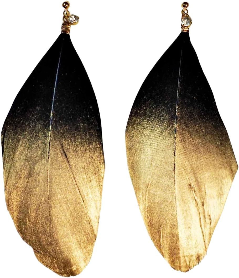 Women's Elegant Dangle White Black Gold Pink Green Feather Invisible Clip On Earrings Comfortable Non Pierced Earrings Gold Tone Pierced Look