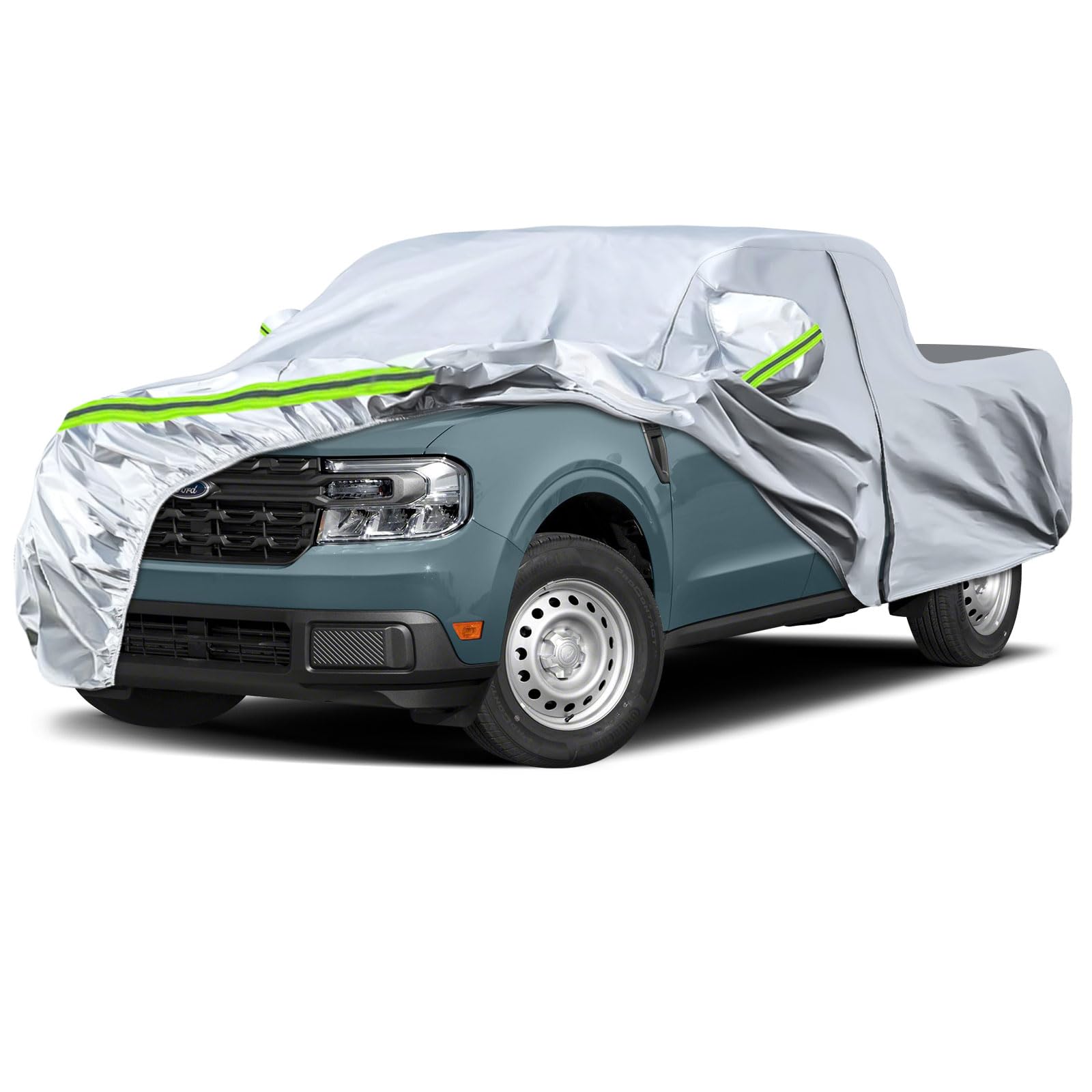 6 Layers Silver Waterproof Car Covers Replace for 2021-2026 Ford Maverick | Heavy Duty All Weather Car Cover with Cotton Liner, Zipper Door, Windproof Bands for Snow Rain Dust Protection