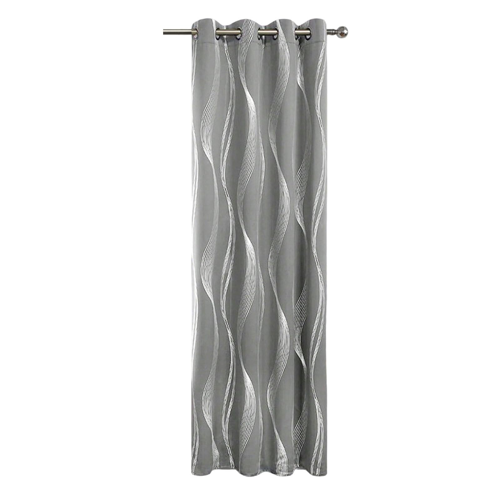 PANGBOER Modern Silver Waves Print Blackouts Curtain Grommets Top Darkening Window Drape for Bedroom Living Room Sun Blocking 100X200Cm Polyester Sun Blocking Panel