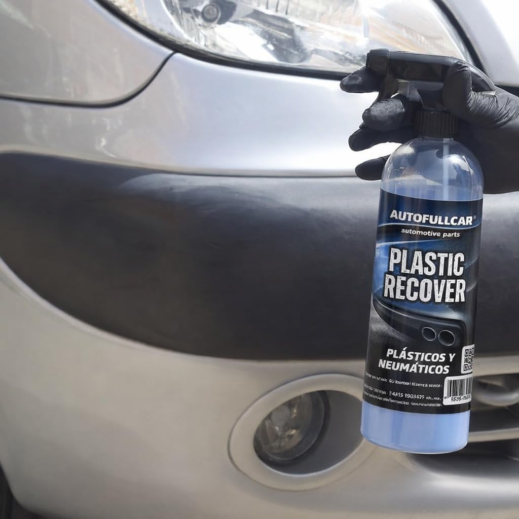 AutoFullCar Plastic Recover 5 litri, ristrutturatore in plastica per auto, restauro gomme modanature paraurti, finitura satinata, protezione esterna interna, include bottiglia con diffusore e panno in