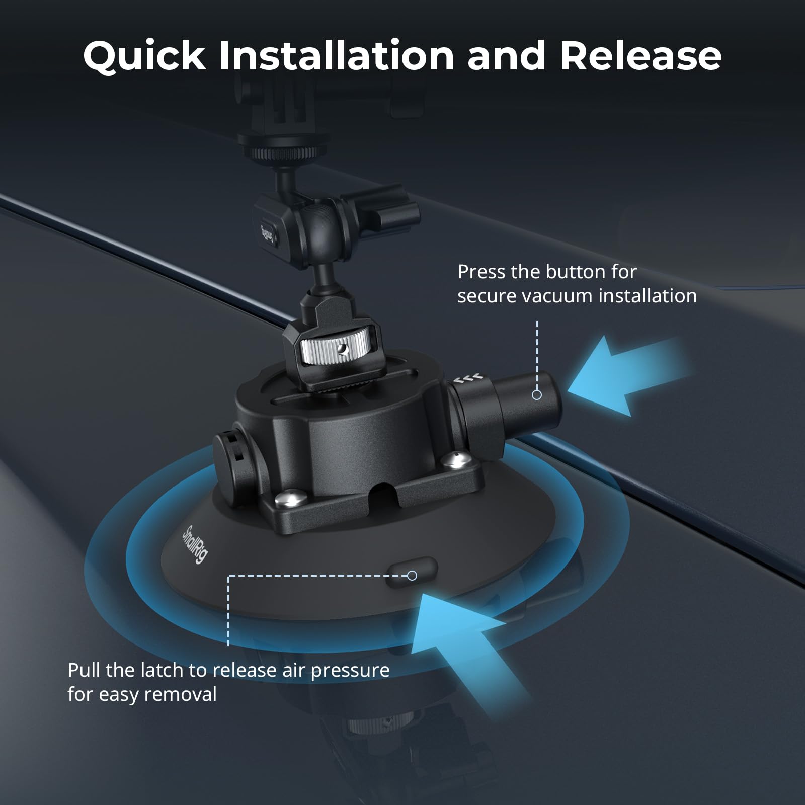 SMALLRIG 4,5" Suction Cup Mount mit Kugelkopf-Zauberarm, Halterung für Action-Kameras für DJI Osmo Action 6/5/4, für Insta360 x5, für Gopro 13, Tragfähigkeit 1.5 kg, an Autoscheibe oder Fenster - 5855