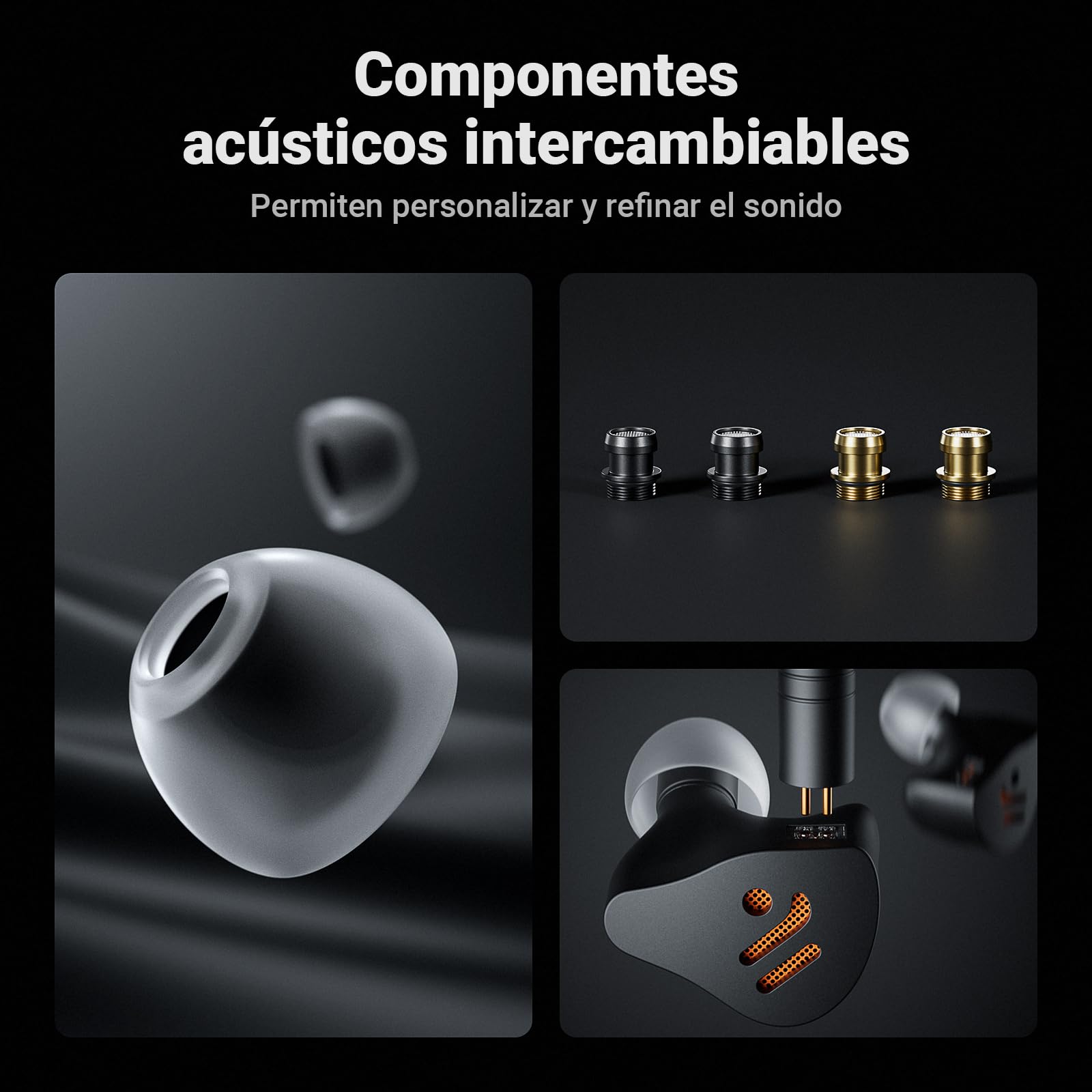 Fosi Audio IM4 Auriculares Intrauditivos HiFi de Diseño Abierto, Altavoz de Berilio de 10mm, Imán Doble N52 y Doble Cámara, Cable Desmontable de 2 Pines, Ajuste Personalizado (Negro)