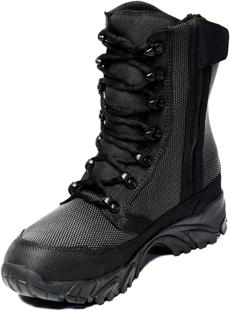 ALTAI 8" High Mens Side Zip Tactical Combat Work Boots Waterproof Shoes for Hiking, Hunting, Trekking, Duty, Ultra-Lightweight, Black, MFT200-Z, Size 11.5