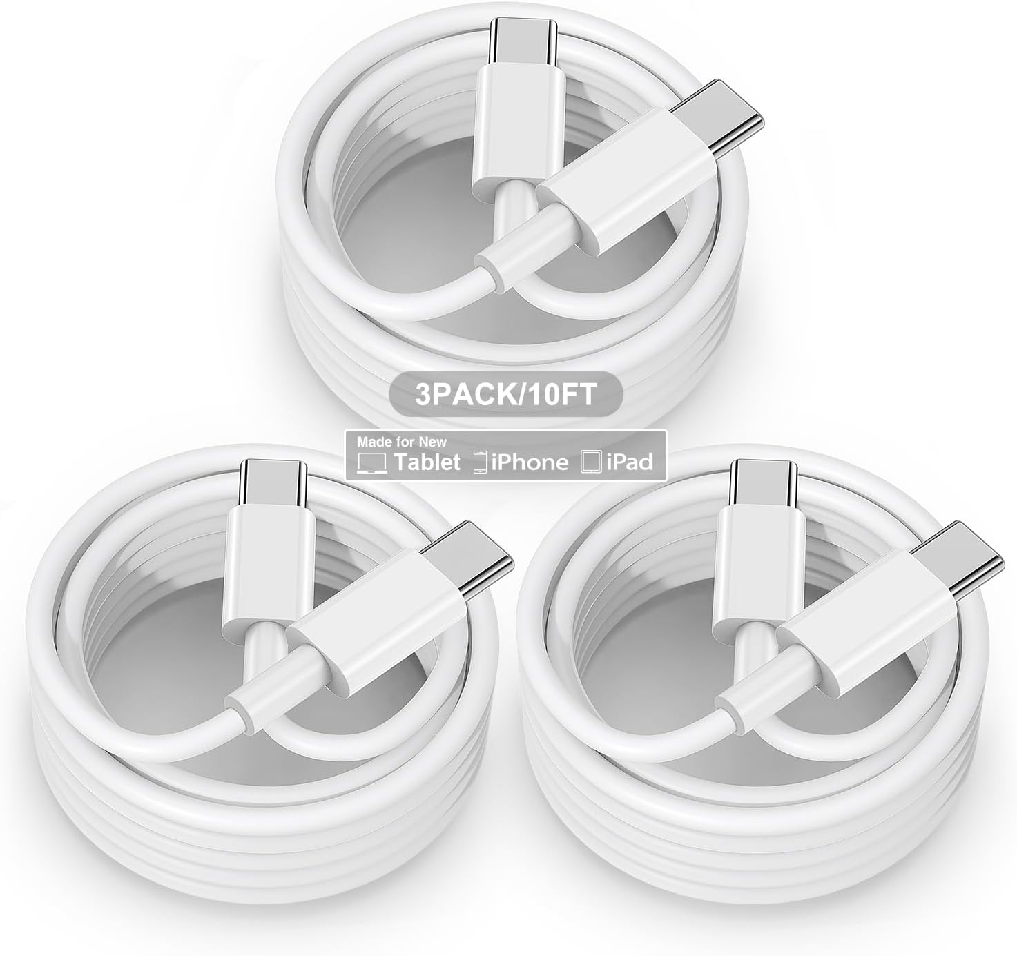 BatteryGalaxy USB-C Charging & Data Sync Cable – Multiple Lengths (3FT, 6FT, 10FT) & Quantities (1-100) – Black Or White