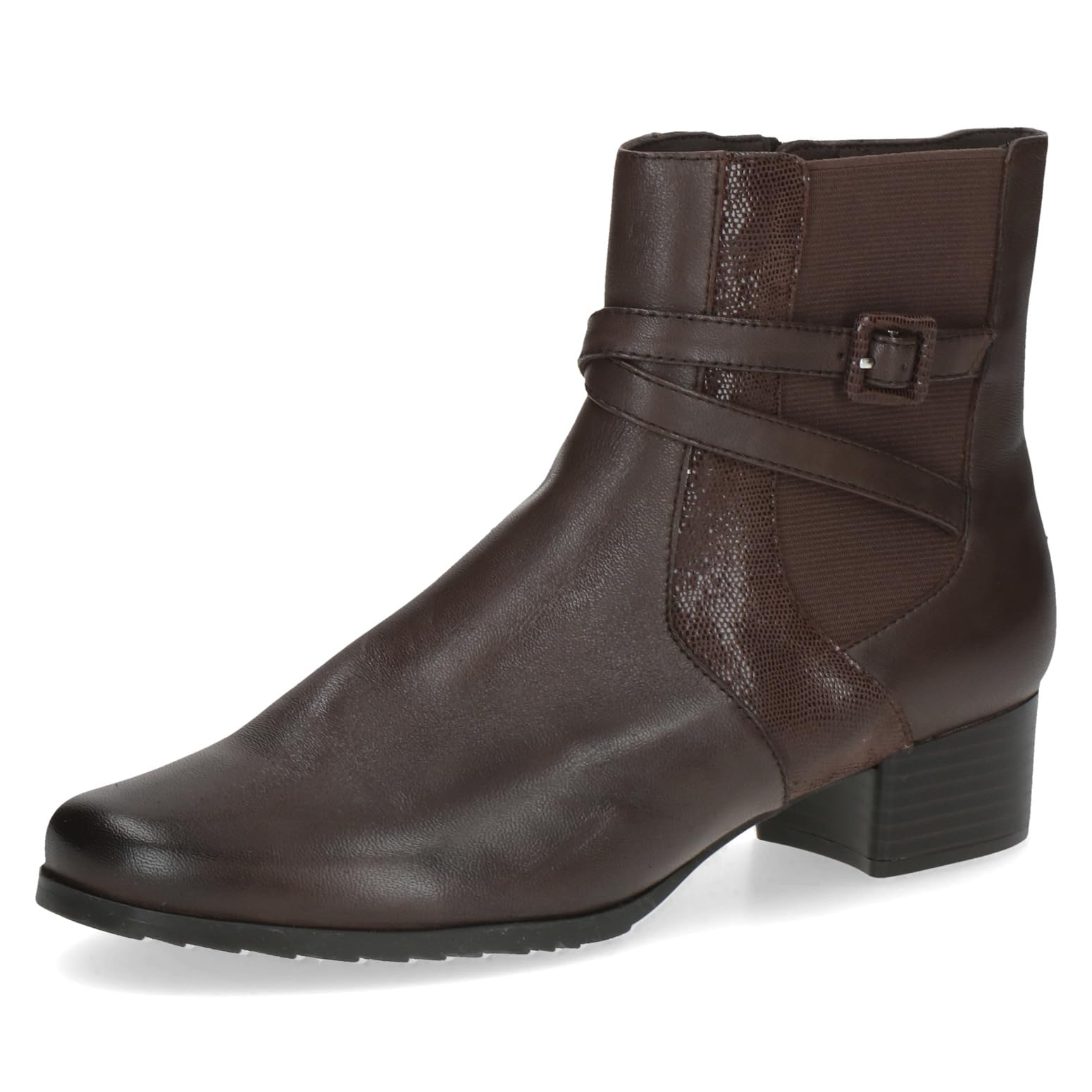 CAPRICE Comfort women's ankle boots with buckle extra width H, Brown (Dk Brown Comb), 6.5 UK
