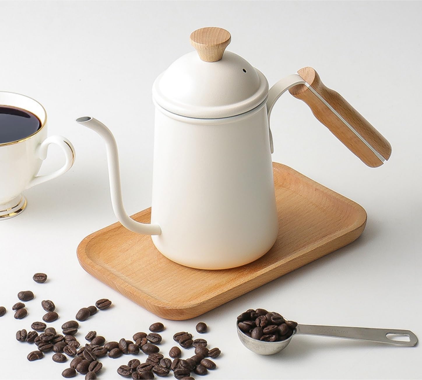 Bollitore Fornello Caffettiera Da Esterno Teiera In Acciaio Inossidabile Brocca Per Acqua Campeggio Bollitore In A Collo Di Cigno Far Bollire l'Acqua(White)