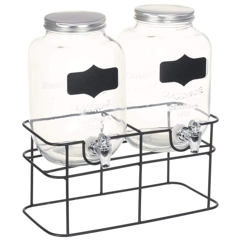 Festnight Dispensadores de Bebida con Soporte Botella de Cristal con Grifo Botes de Cristal con Tapa 2 unidades Vidrio 2 x 4 L
