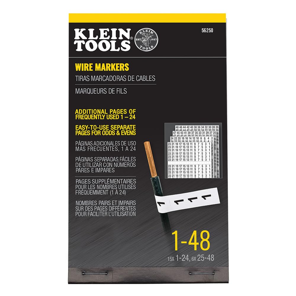 KLEIN TOOLS 56250 étiquettes de câble numérotées noir sur blanc