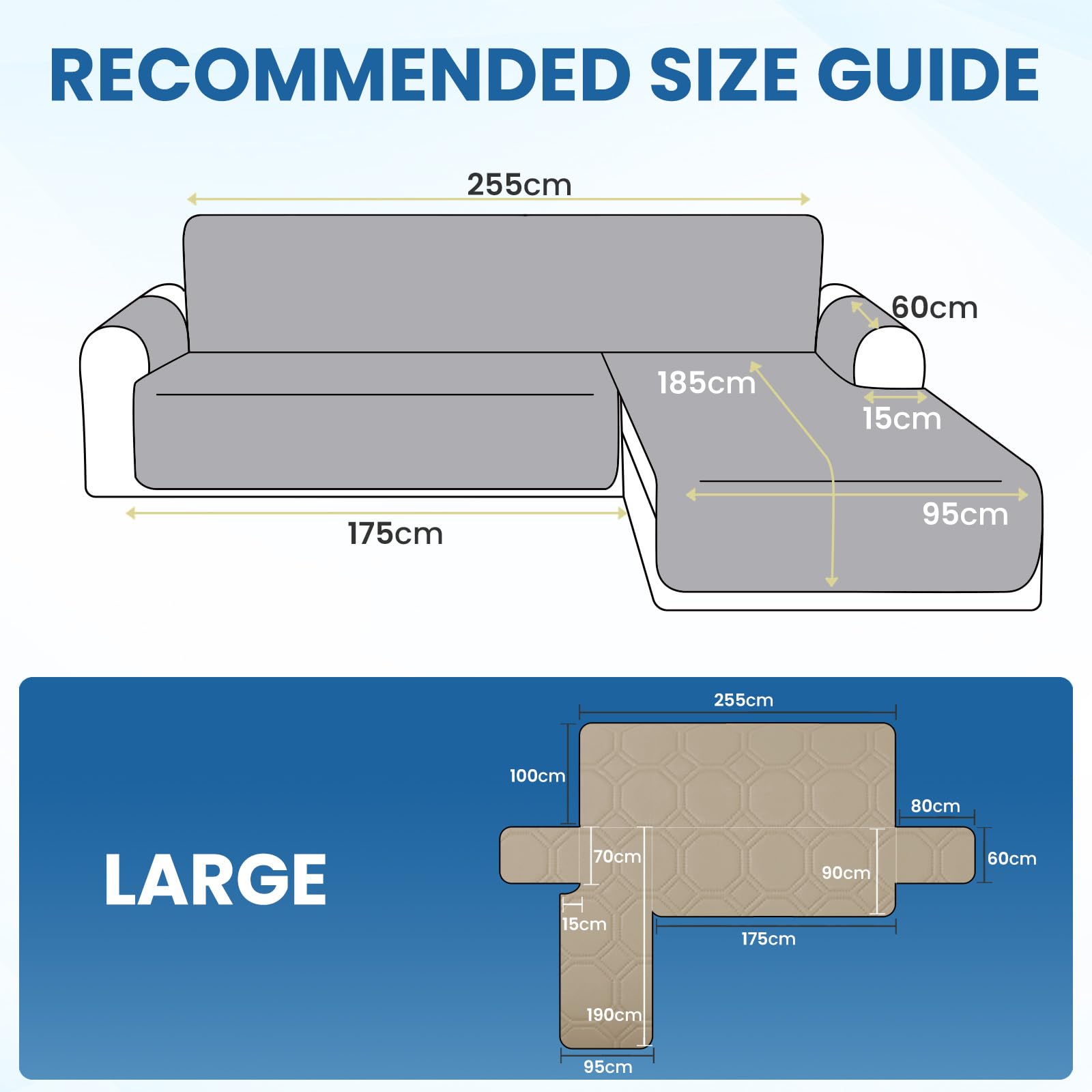 Ystyle Copridivano Impermeabile con Penisola 3 Posti (L 255 CM), Copridivano Angolare Destra/Sinistra Universale Reversibile, Copridivano Chaise longue Antigraffio Antimacchia, Beige