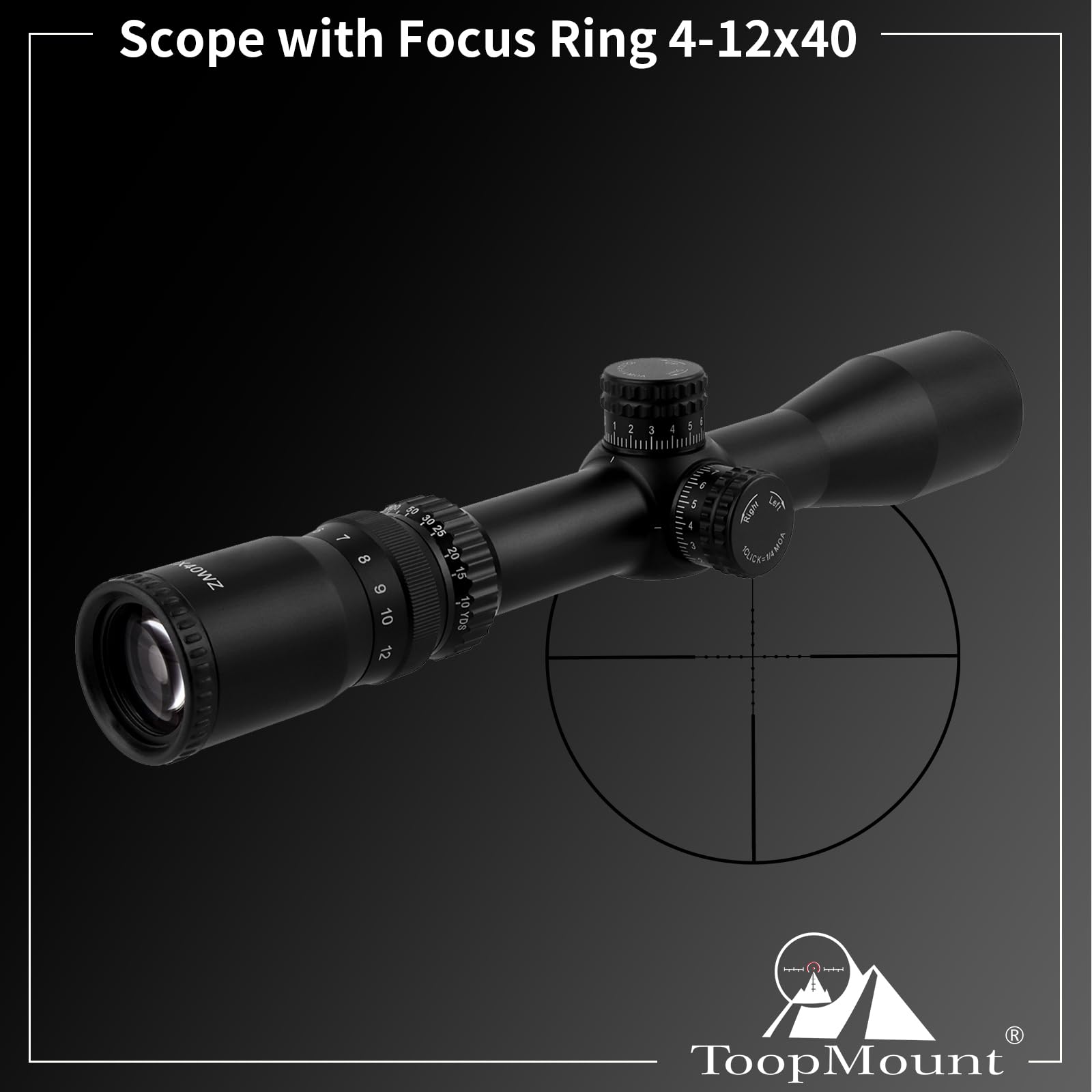 Optics Scope 4-12X40 Lunette de visée, viseur avec molette de Mise au Point, étanche IP67, réticule à Fil, arrêt zéro 1/4MOA, Tube de 30 mm, monoculaire Vert entièrement Multicouche