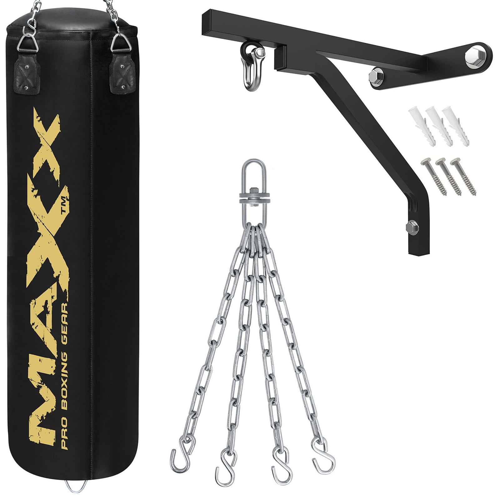 Punching Bag Set with Free Bracket and Chain, Choose from 3 to 6 Feet Sizes (BLACK GOLDEN PRINT, 5FT)