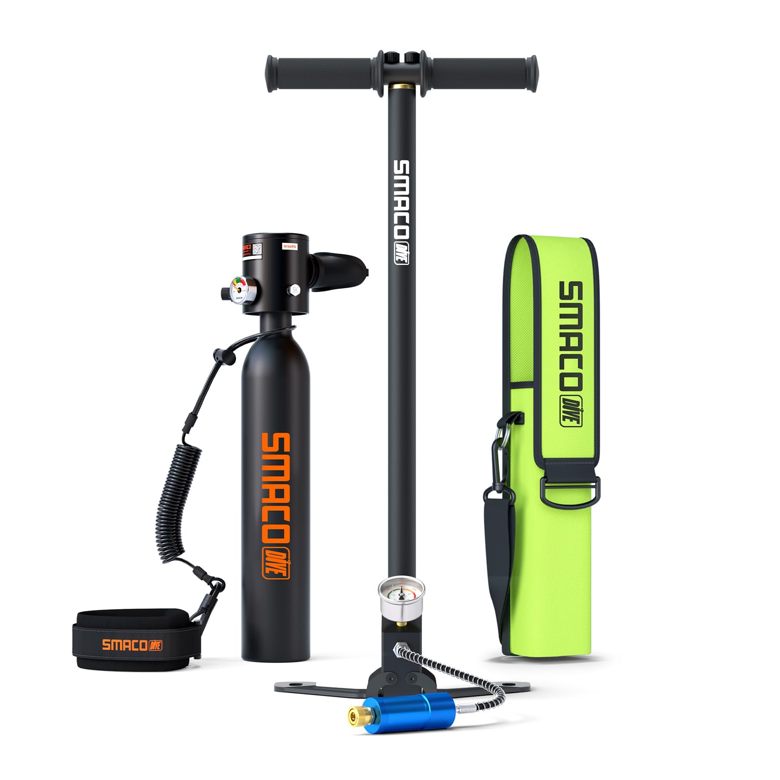 SMACO Mini Scuba Tank 0.5L Portable Scuba Diving Tank Support About 6 Minutes Underwater Breathe, Scuba Diving Cylinder with 0.5L Capacity 3000Psi/200Bar Maximum Pressure for 30 ft Depth Diving