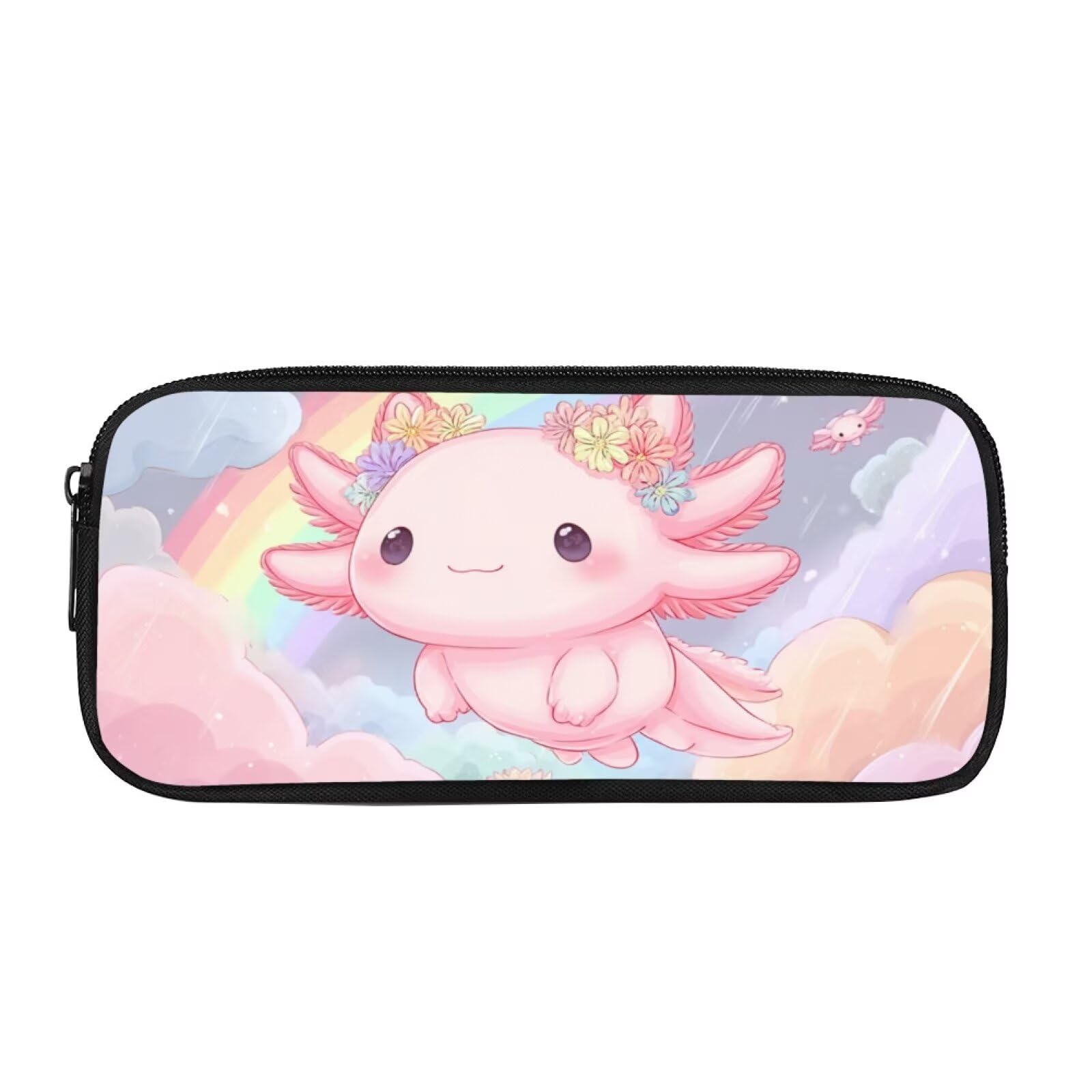 HUGS IDEA Cloud Axolotl Pencil Box Aesthetic Pencil Pouch Large Zipper Stationery Organizer Portable Pen Bag for Young Students Girls Classroom Travel Daily Station Storage