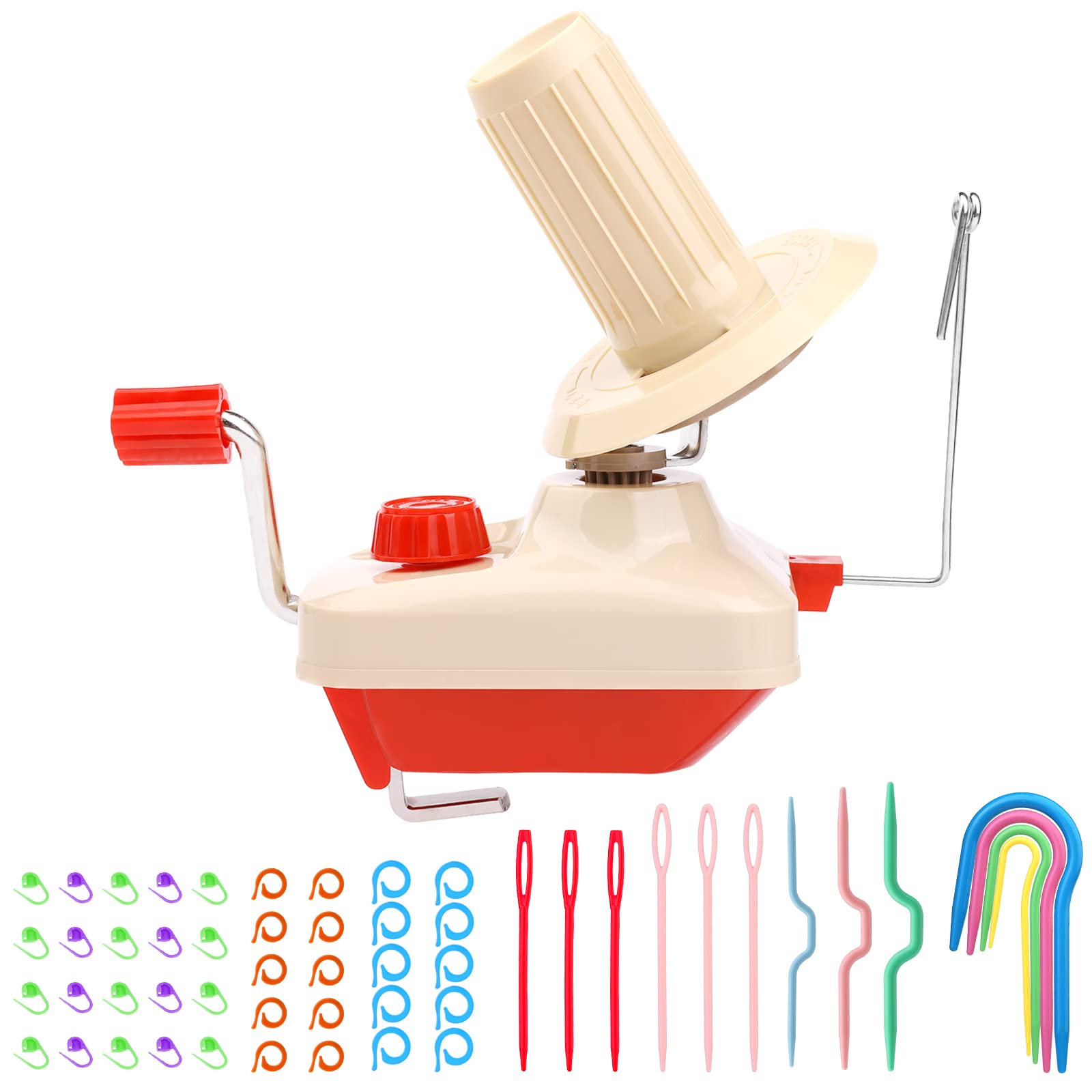 Ball Winder Pack of 54 Red Yarn Ball Winders, Ball Wool Winders, Yarn Knitting Loom, Hand-Operated Swift Yarn, Wool Wrapping Machines with 20 Pieces Knitting Stitch Markers, Plastic Needles-image-33