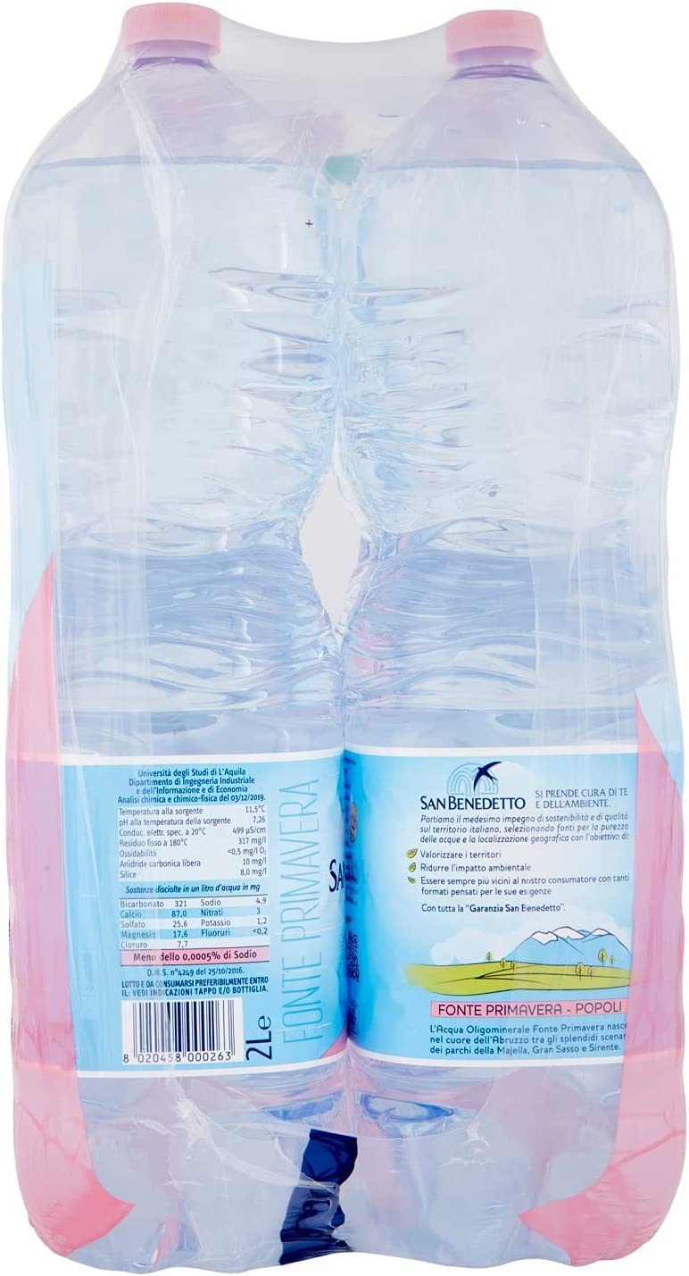 12x San Benedetto Acqua Minerale Naturale Natürliches Mineralwasser 2Lt Italienisches Wasser