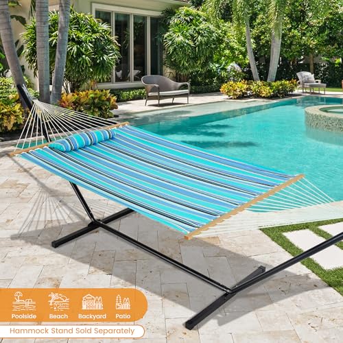 Image of Lazy Daze Hammocks 12 FT Sunbrella Fabric Quilted Hammock Double Sunbrella Quilted Hammock with Spreader Bars & Pillow, All Weather and Fade Resistant for Outdoor, 450 lbs Capacity, Dolce Oasis