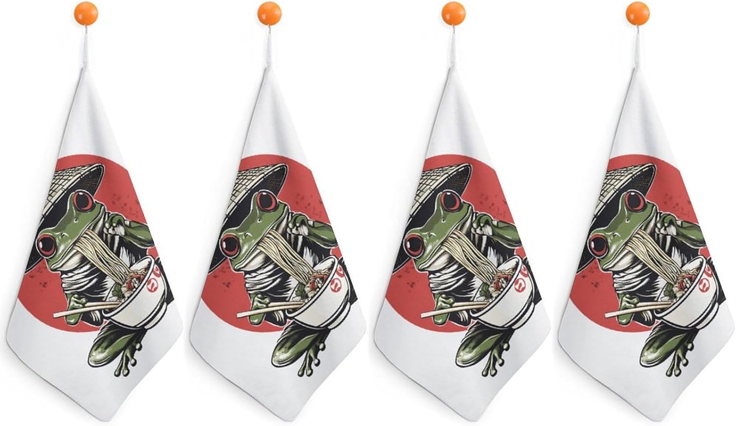 Frog Eating Ramen Noodles Towel Hand Towels Decorative Towel for Bathroom Kitchen Shower Gym 4PCS