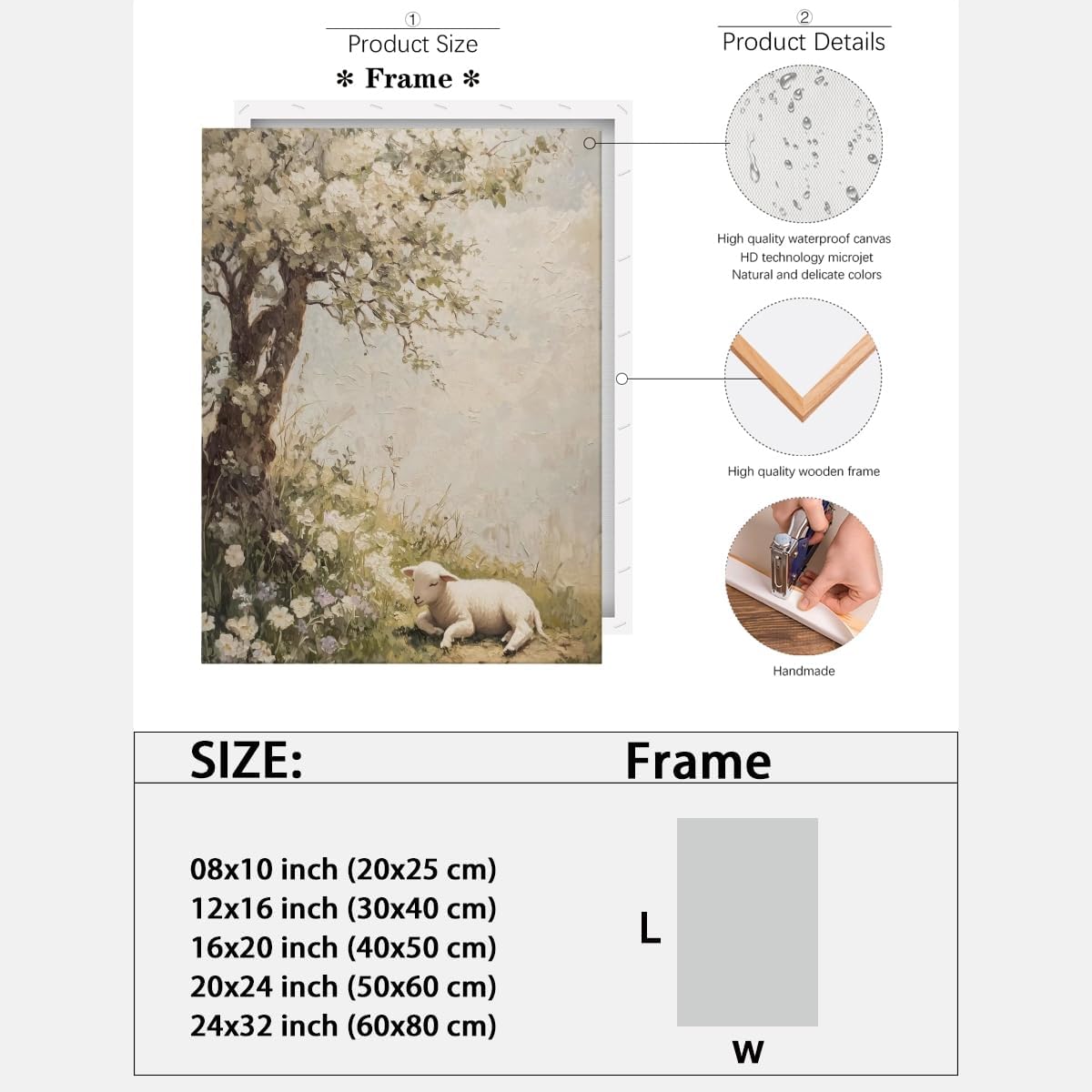 Vintage Neutral Lamb Under Blossom Tree Spring Wall Art Rustic Nature Artwork For Walls Easter Farmhouse Print Easter Wall Decor For Living Room 16x20inch Framed