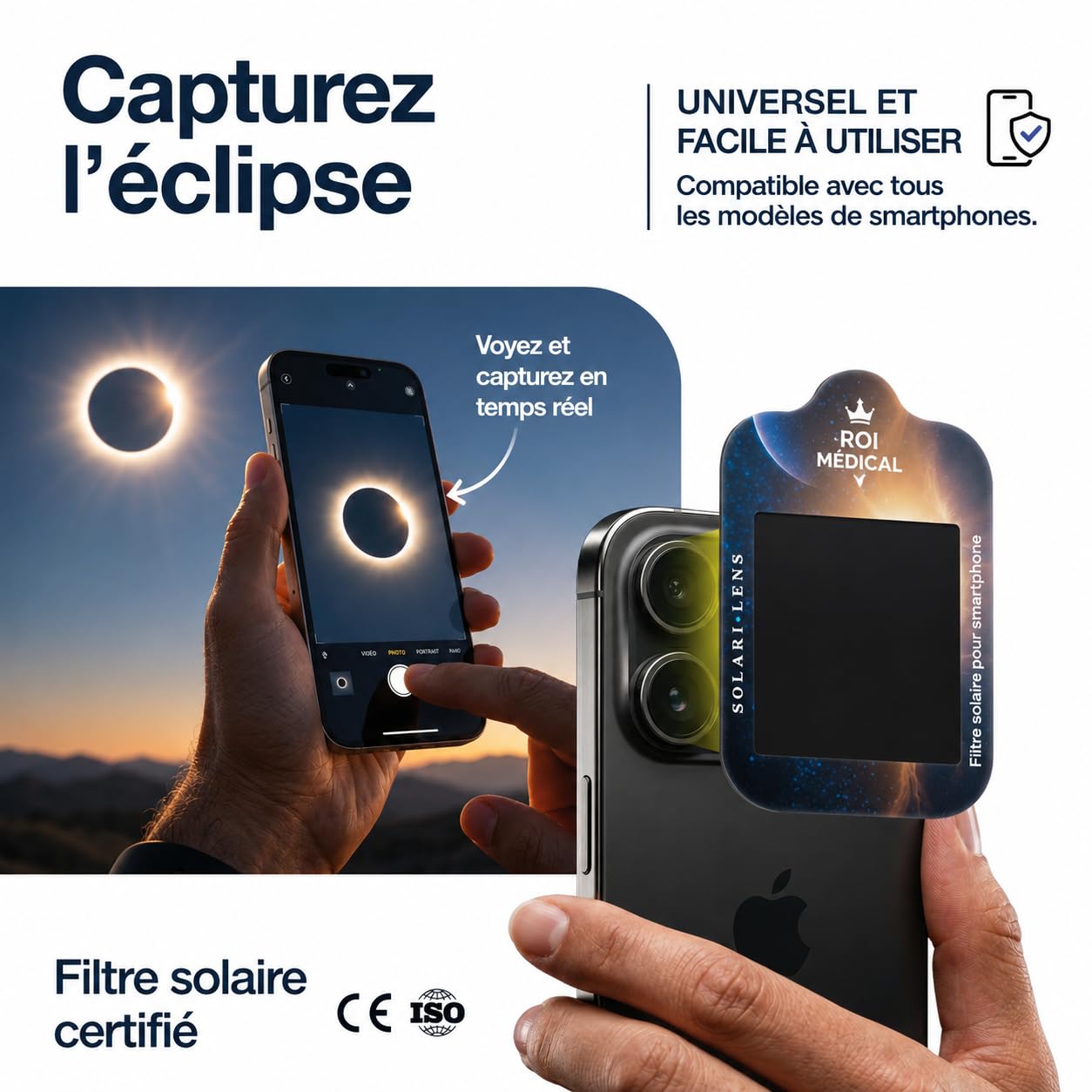 Lunettes Eclipse Solaire ISO 12312-2 Lot de 6/50/100 Paires avec Filtres pour Smartphone Protection des Yeux