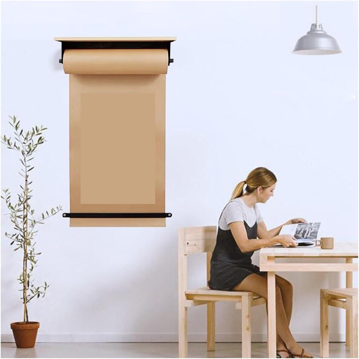 Dozownik papieru rzeźnickiego montowany na ścianie, Dozownik i obcinak do papieru pakowego montażu na ścianie, 50 m, różne rozmiary(100cm/39.3in Wide)