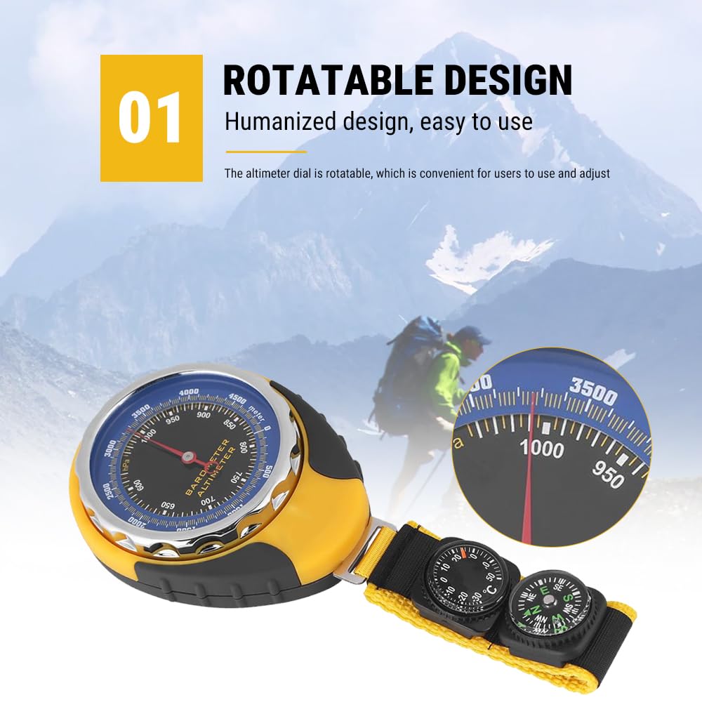 Barometro Altimetro, 4 in 1 Mini Multifunzionale Digitale Altimetro Barometro Termometro Bussola con Gancio in Metallo per Arrampicata, Escursionismo e Campeggio all'aperto