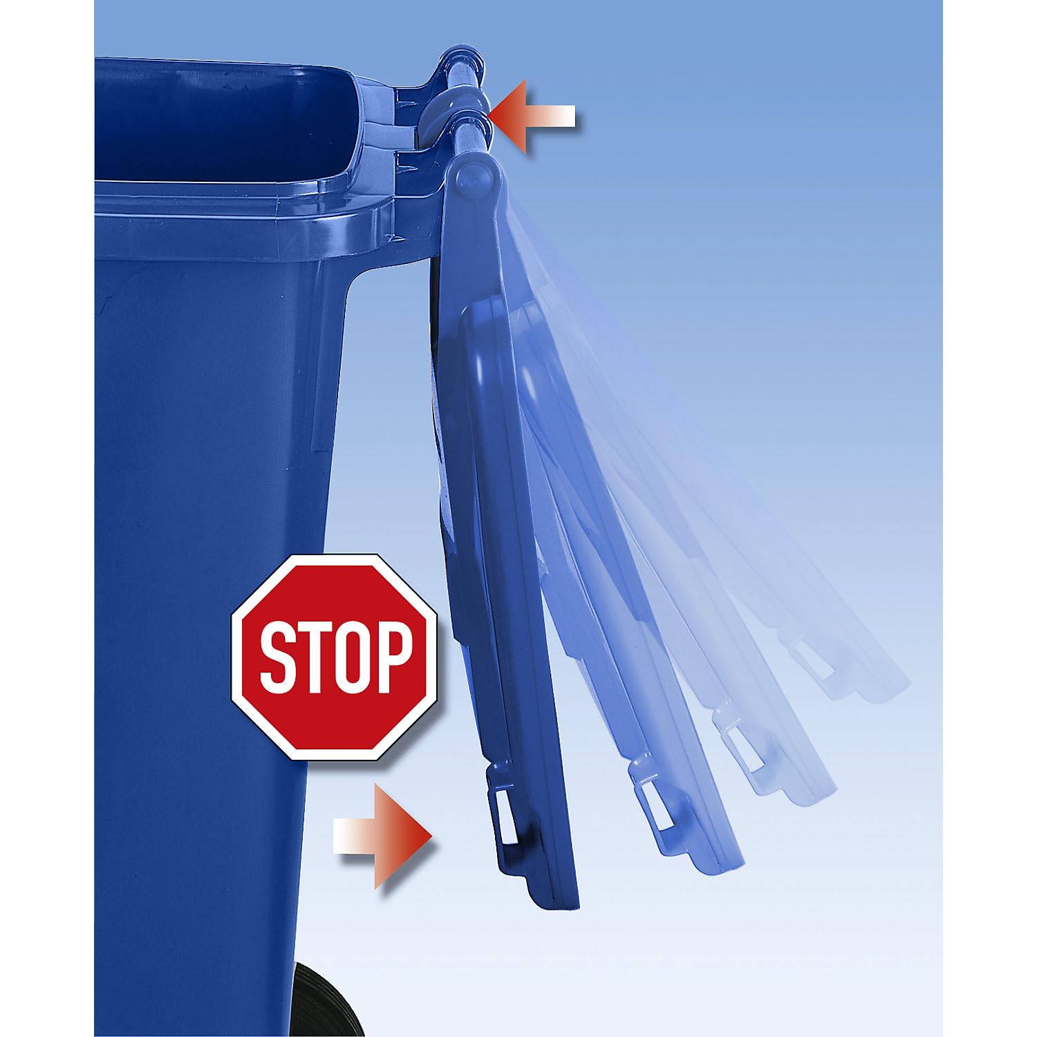 eurokraft | Poubelle en plastique conforme DIN EN 840 | capacité 120 l | l x h x p 505 x 1005 x 555 mm | bleu