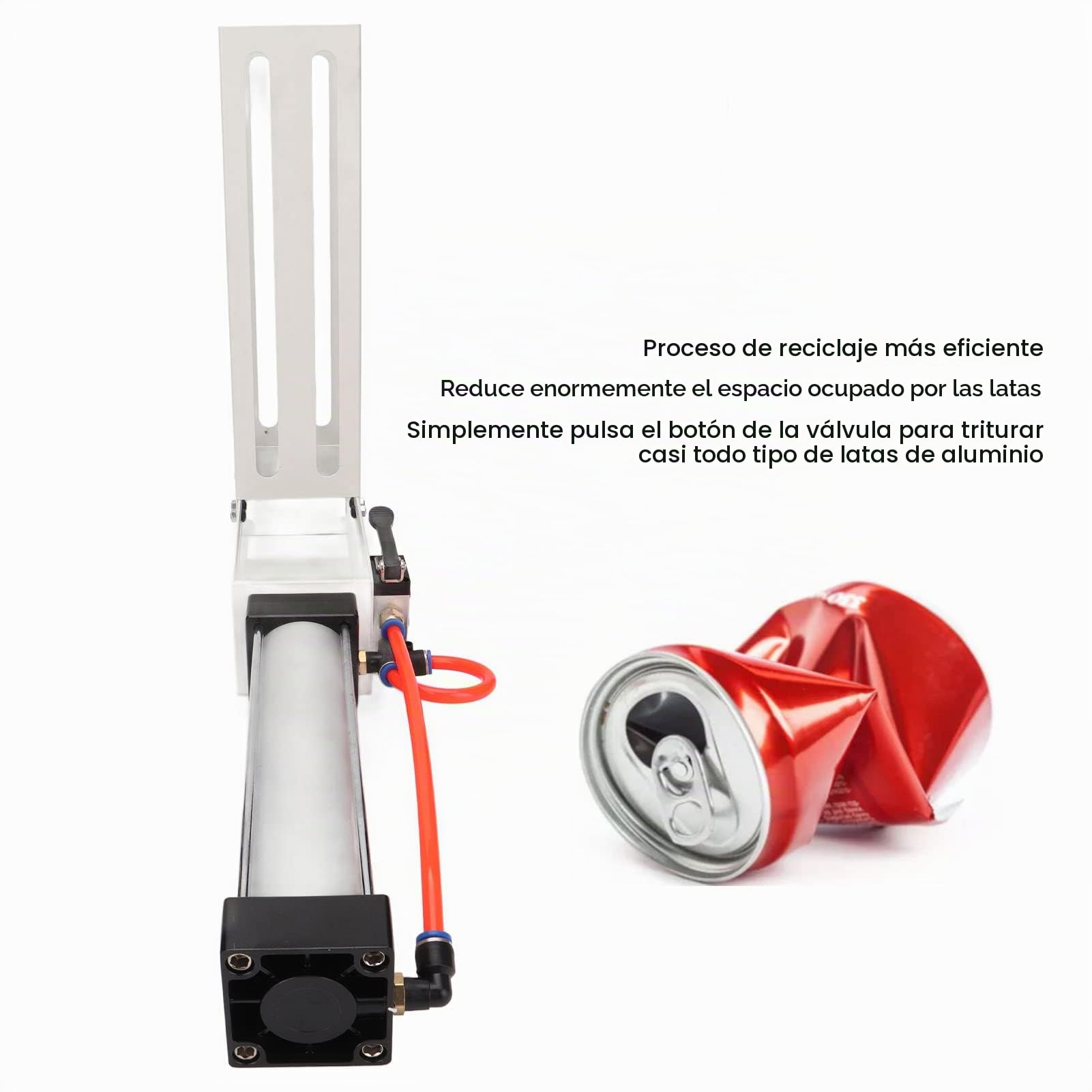 Trituradora de Latas de Alta Resistencia Montada En La Pared - Aleación de Aluminio, Neumática, Para 12oz y 16oz - Herramienta de Reciclaje Para Fábrica