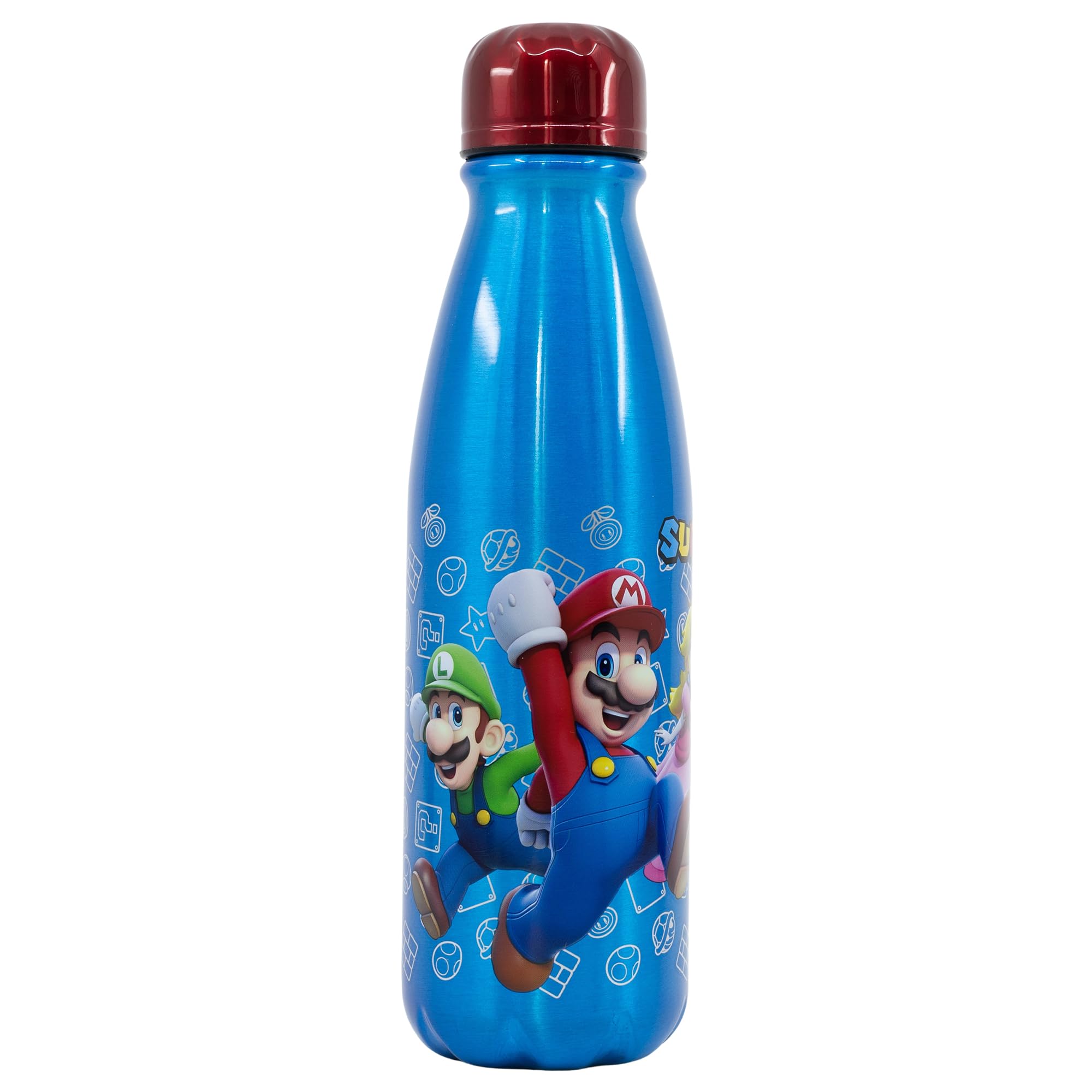 STOR Gourde Aluminium Enfant Super Mario Bros 600ml - Réutilisable avec Embout Sécurisé et Bouchon Anti-Fuite pour École Sport Enfants