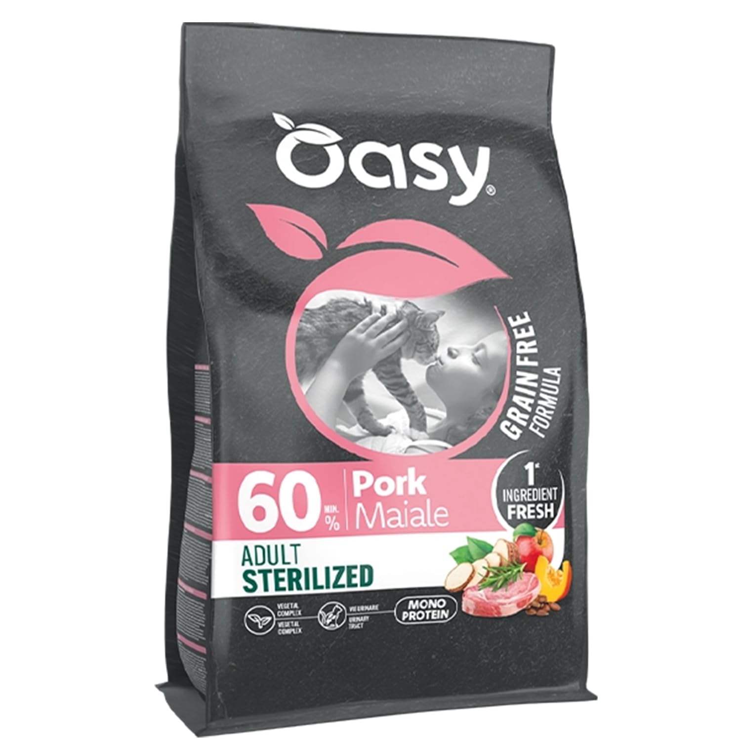 Oasy Cat Grain Free Adult Sterilized | Maiale | Cibo Secco per Gatti Sterilizzati | Sacco da 6 Kg