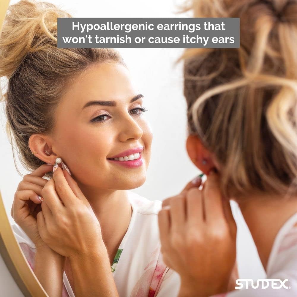 STUDEX Sensitive Cubic Zirconia Stud Earrings | Hypoallergenic and Nickel Safe for Sensitive Ears | High Fashion Earrings for Women and Men - Image 8